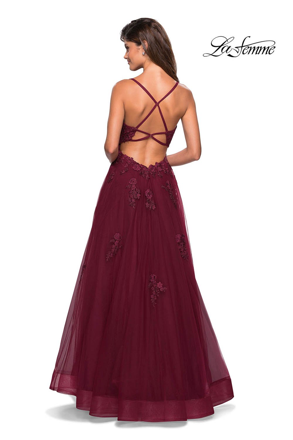 La Femme 27441 prom dress images.  La Femme 27441 is available in these colors: Burgundy, Navy, Pale Yellow, Silver.