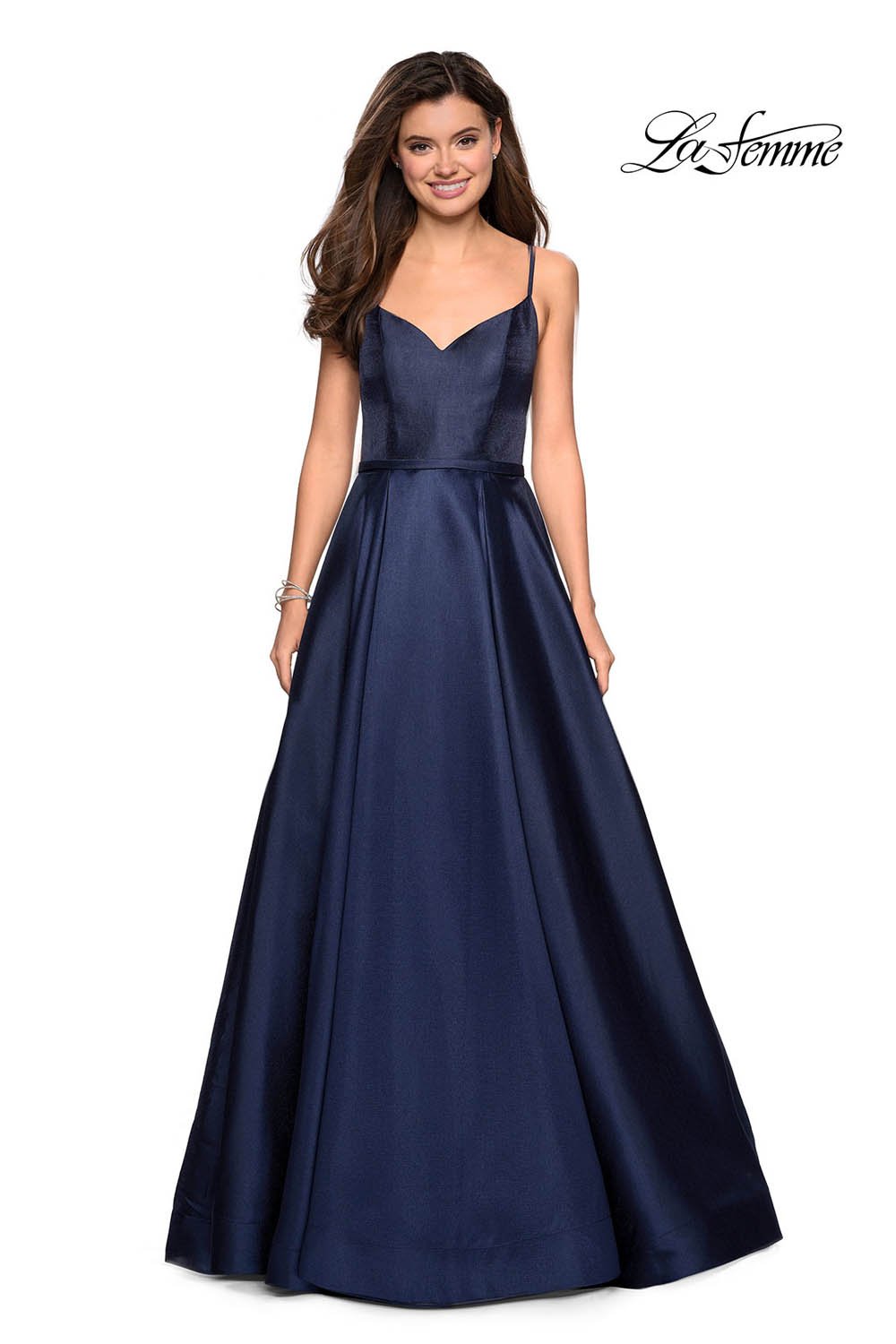 La Femme 27447 prom dress images.  La Femme 27447 is available in these colors: Navy, Red.