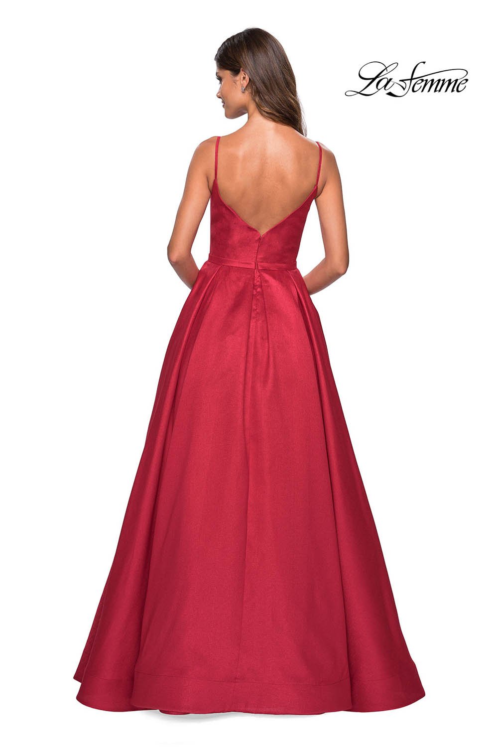 La Femme 27447 prom dress images.  La Femme 27447 is available in these colors: Navy, Red.