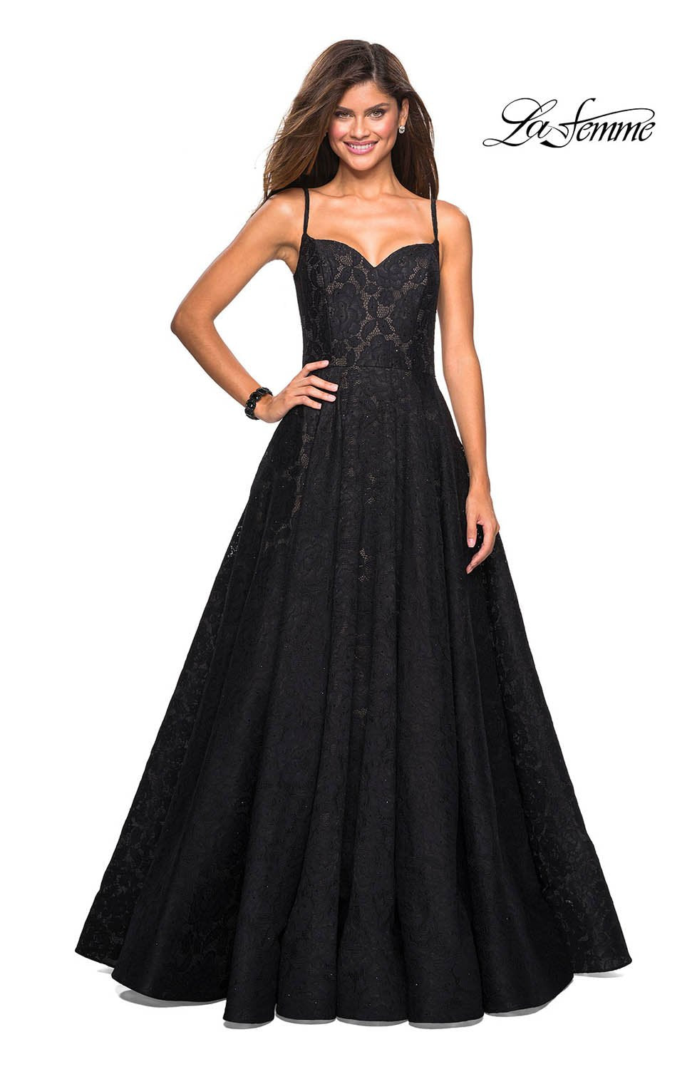 La Femme 27449 prom dress images.  La Femme 27449 is available in these colors: Black, Red.