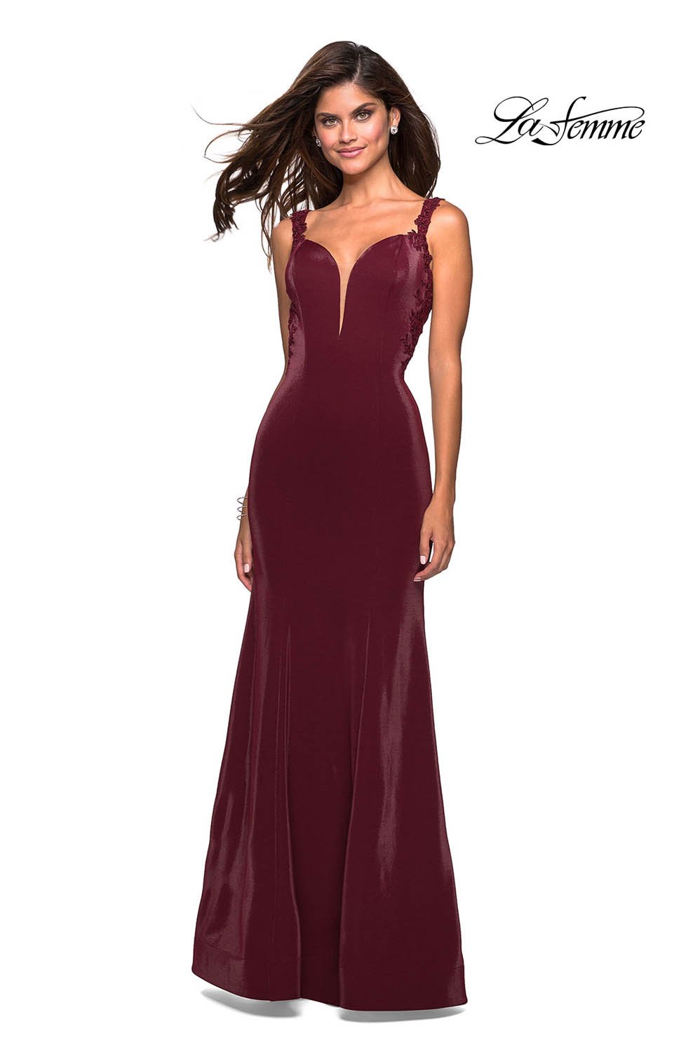 La Femme 27474 prom dress images.  La Femme 27474 is available in these colors: Wine.