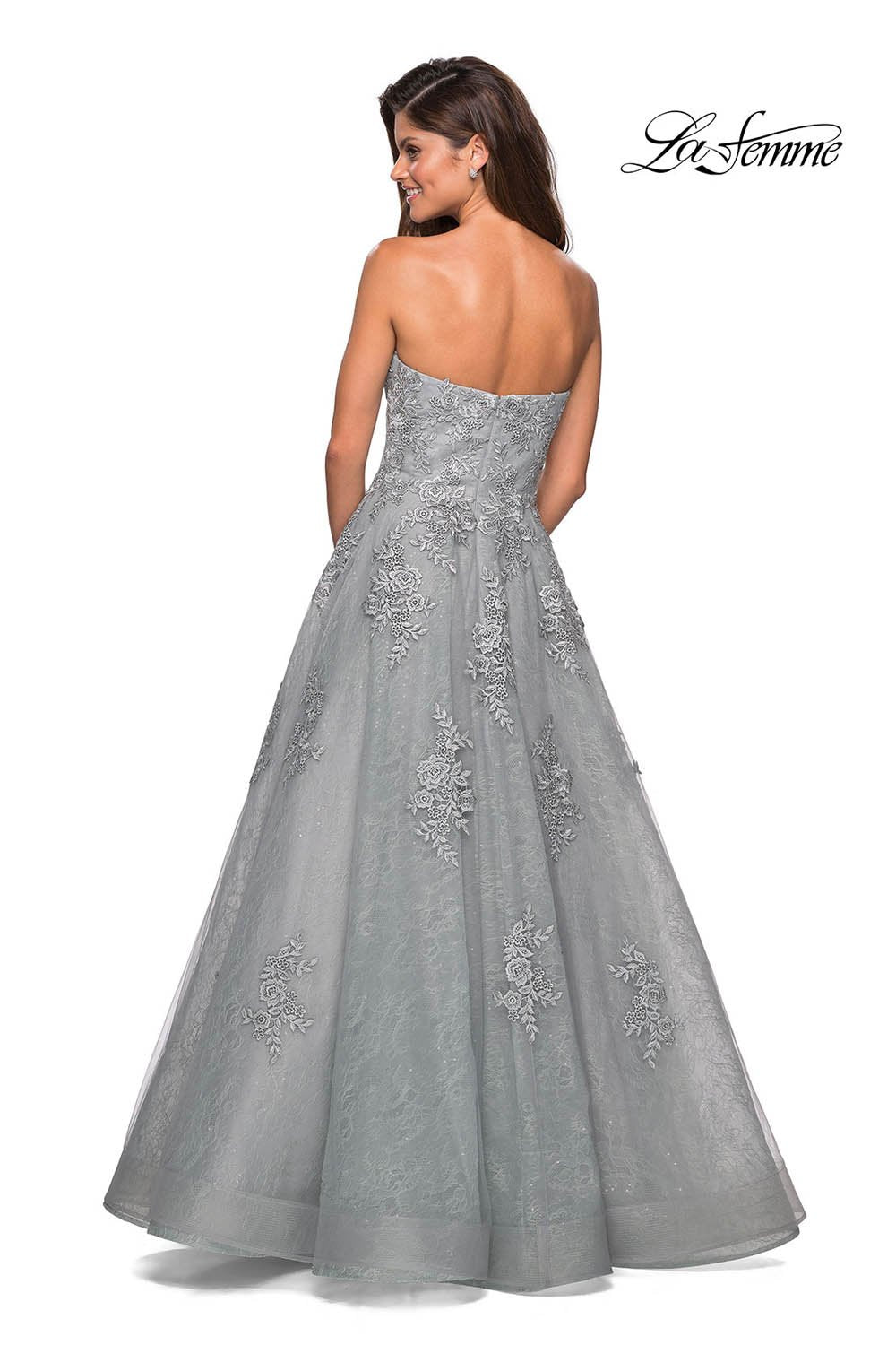 La Femme 27493 prom dress images.  La Femme 27493 is available in these colors: Aquamarine, Mauve, Silver.