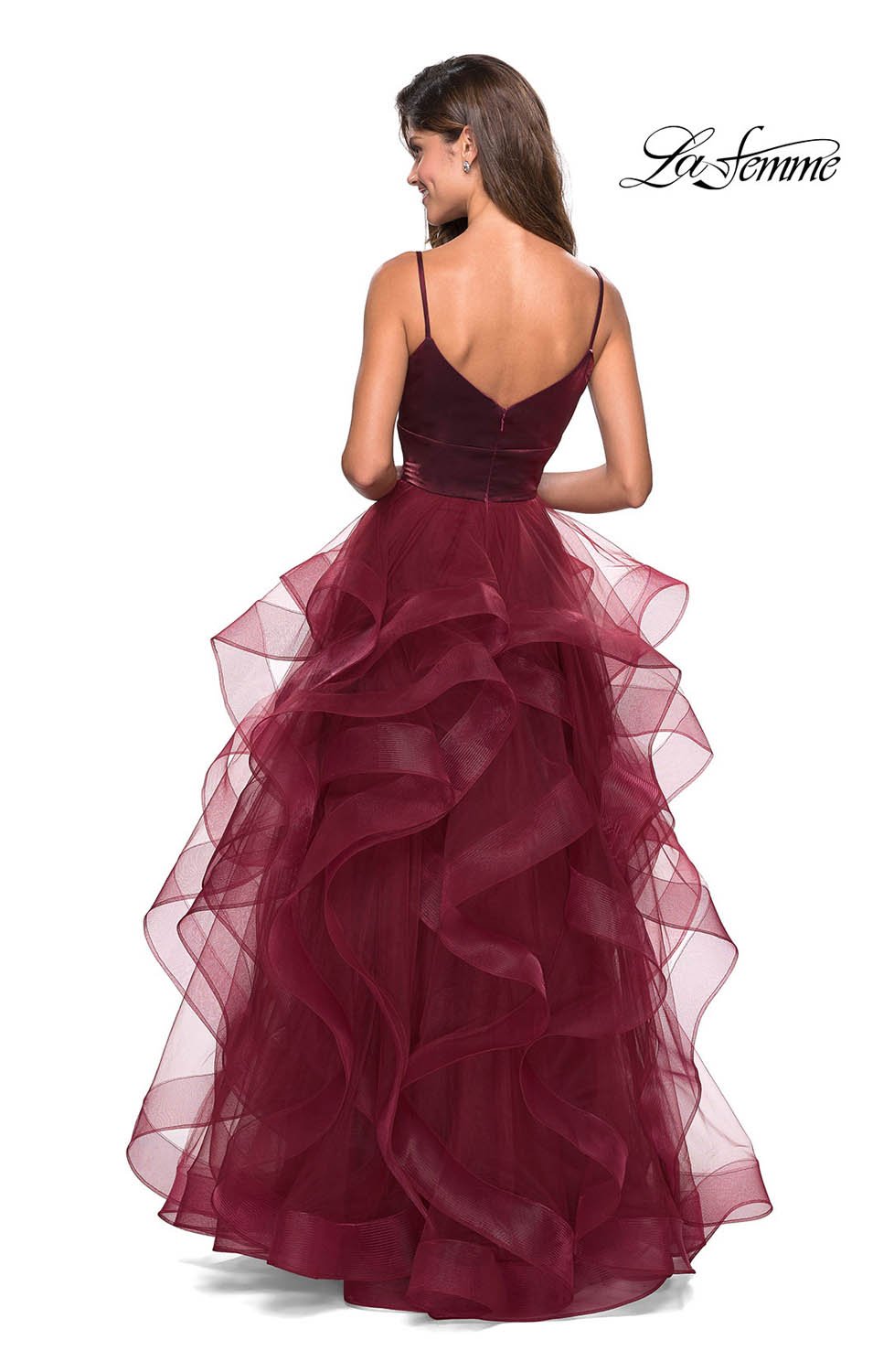 La Femme 27502 prom dress images.  La Femme 27502 is available in these colors: Blush, Burgundy, Gunmetal, Navy.