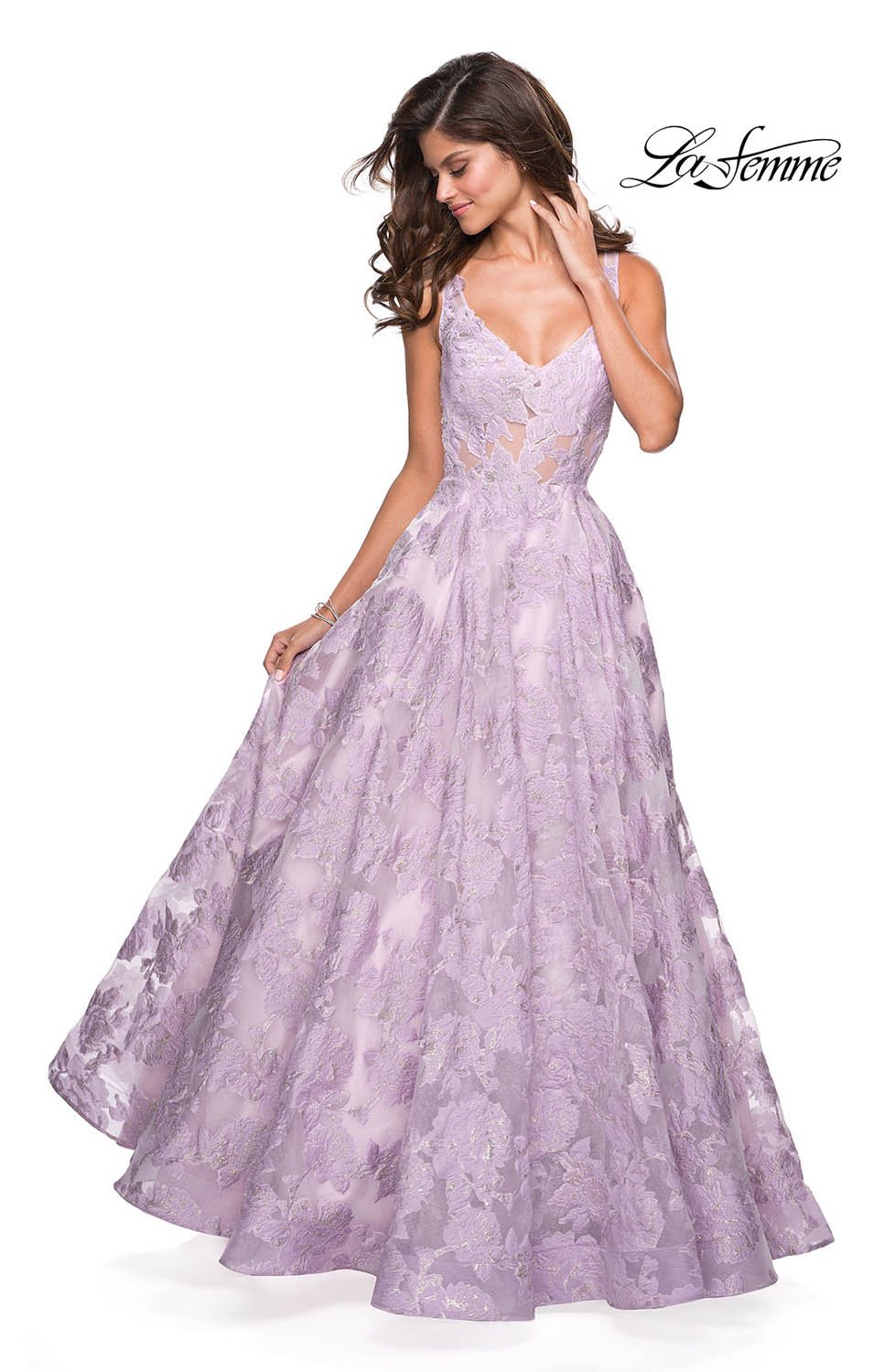 La Femme 27505 prom dress images.  La Femme 27505 is available in these colors: Lavender, Light Pink, Silver.