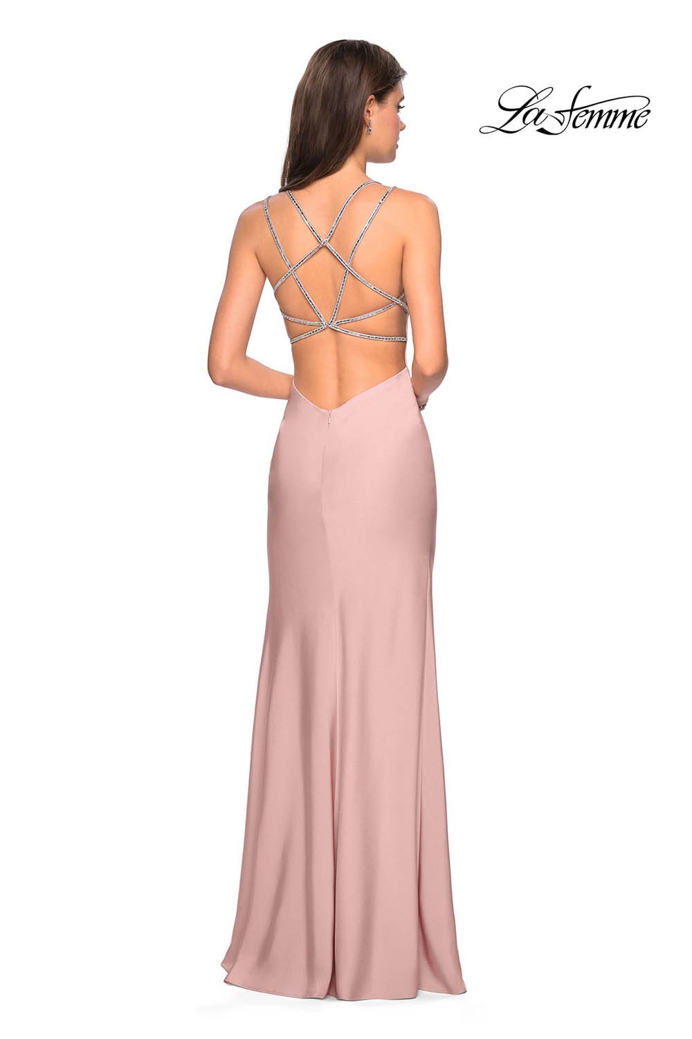 La Femme 27519 prom dress images.  La Femme 27519 is available in these colors: Blush, Cloud Blue, Silver.