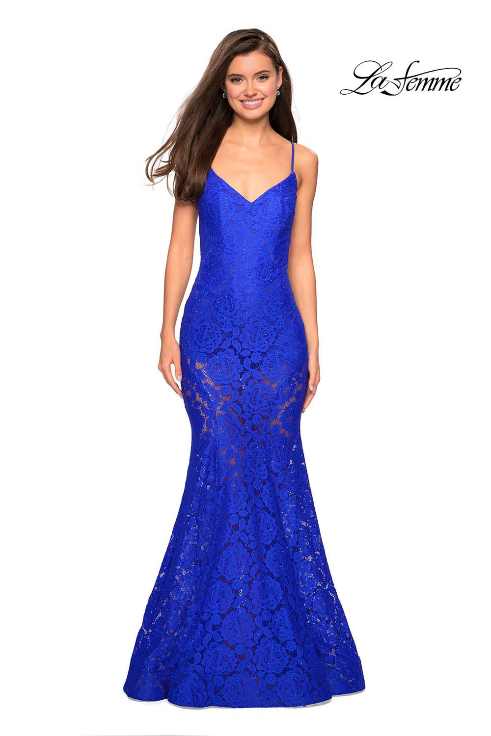 La Femme 27584 prom dress images.  La Femme 27584 is available in these colors: Black, Electric Blue, Hot Pink, Ivory, Wine.