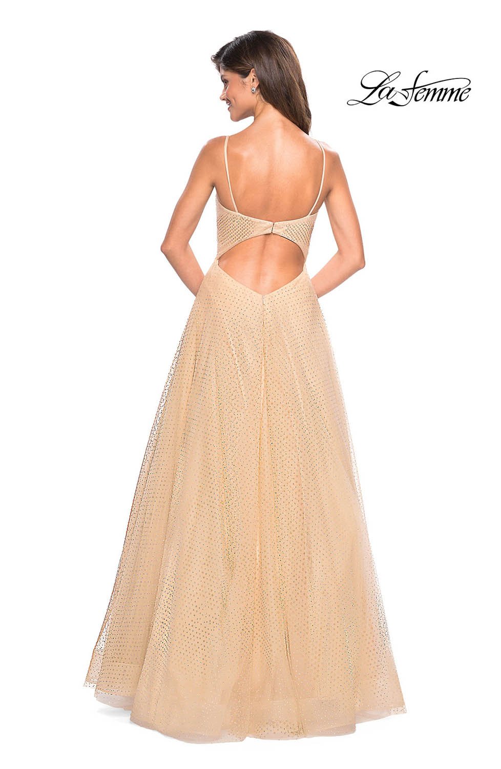 La Femme 27608 prom dress images.  La Femme 27608 is available in these colors: Dusty Mauve, Nude, Pale Blue.