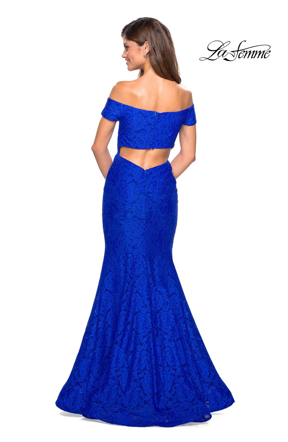 La Femme 27613 prom dress images.  La Femme 27613 is available in these colors: Electric Blue, Hot Pink, Pale Yellow.