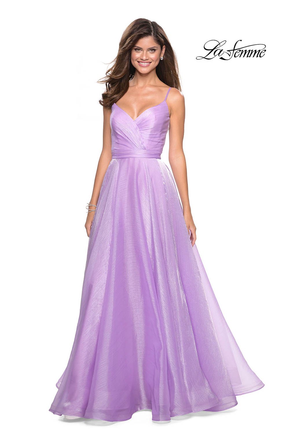 La Femme 27616 prom dress images.  La Femme 27616 is available in these colors: Lavender, Light Blue, Mauve, Silver.