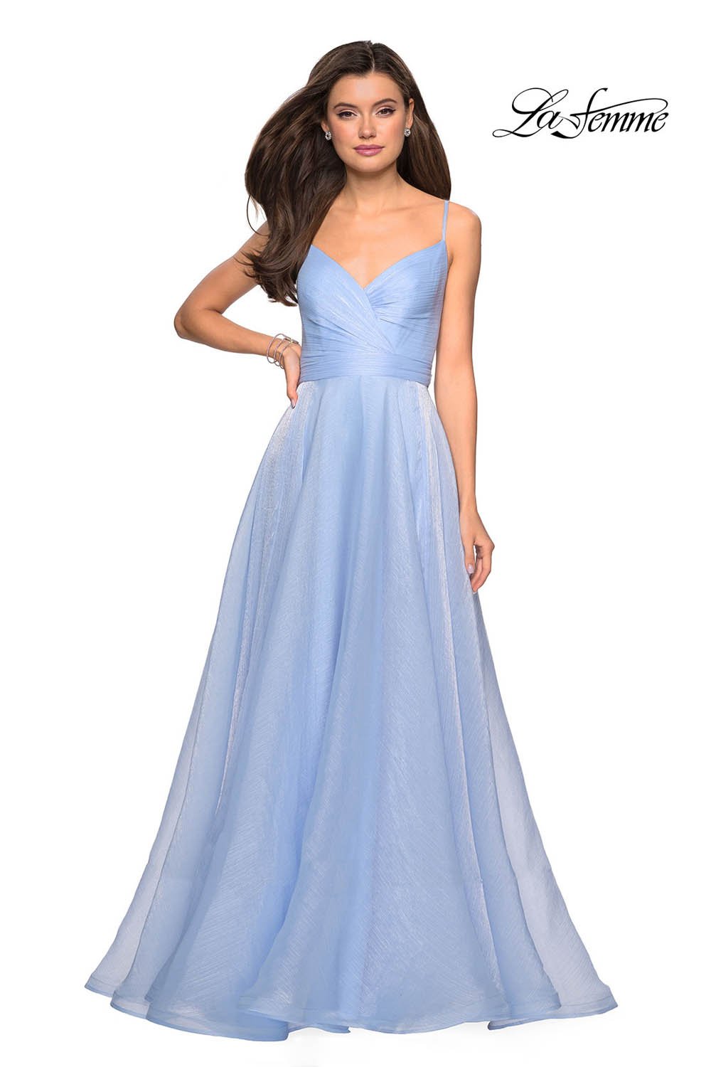 La Femme 27616 prom dress images.  La Femme 27616 is available in these colors: Lavender, Light Blue, Mauve, Silver.