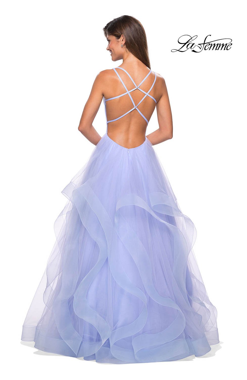 La Femme 27628 prom dress images.  La Femme 27628 is available in these colors: Aquamarine, Black, Lilac Mist, Mauve.