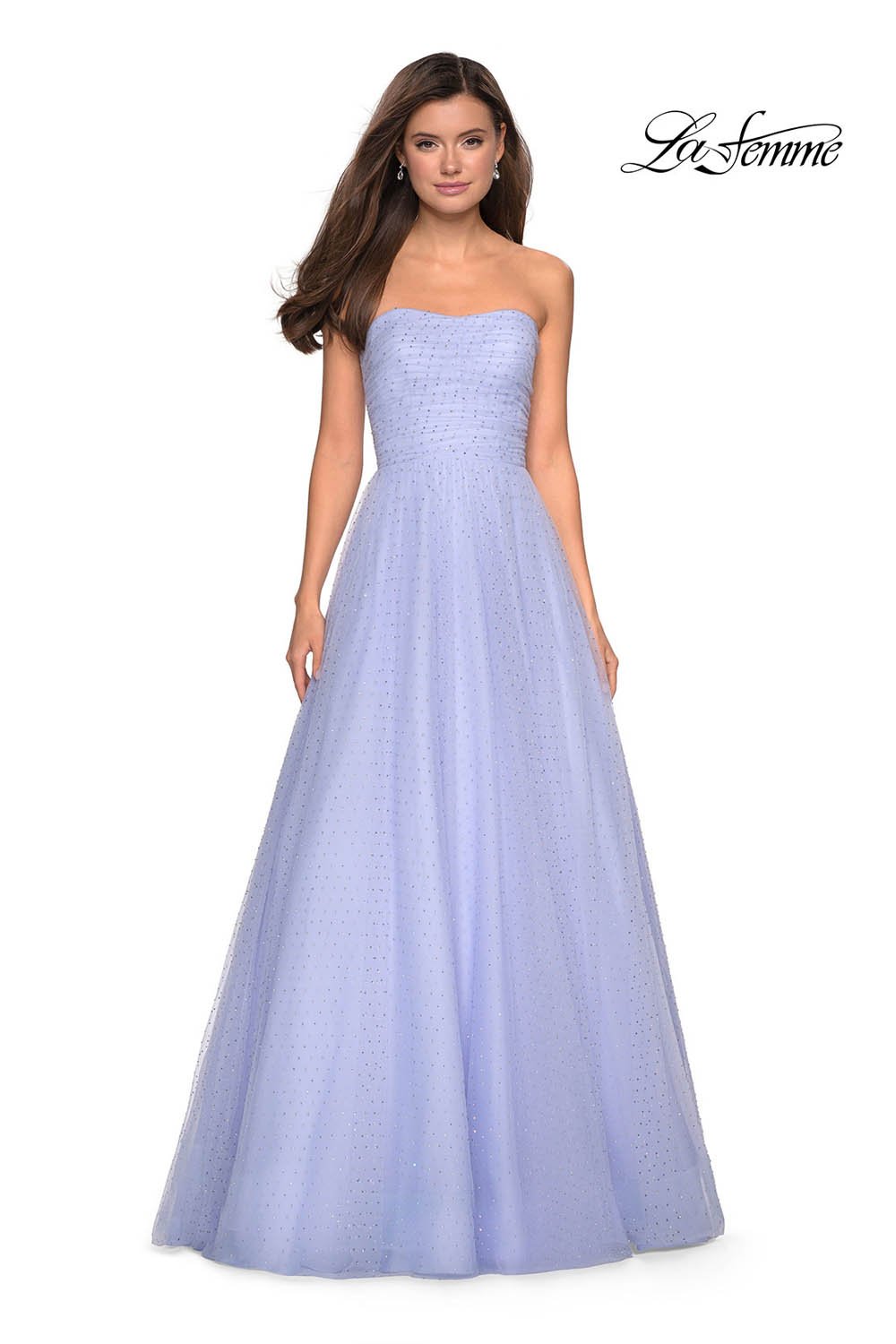 La Femme 27630 prom dress images.  La Femme 27630 is available in these colors: Aquamarine, Gunmetal, Light Pink, Lilac Mist, Navy.