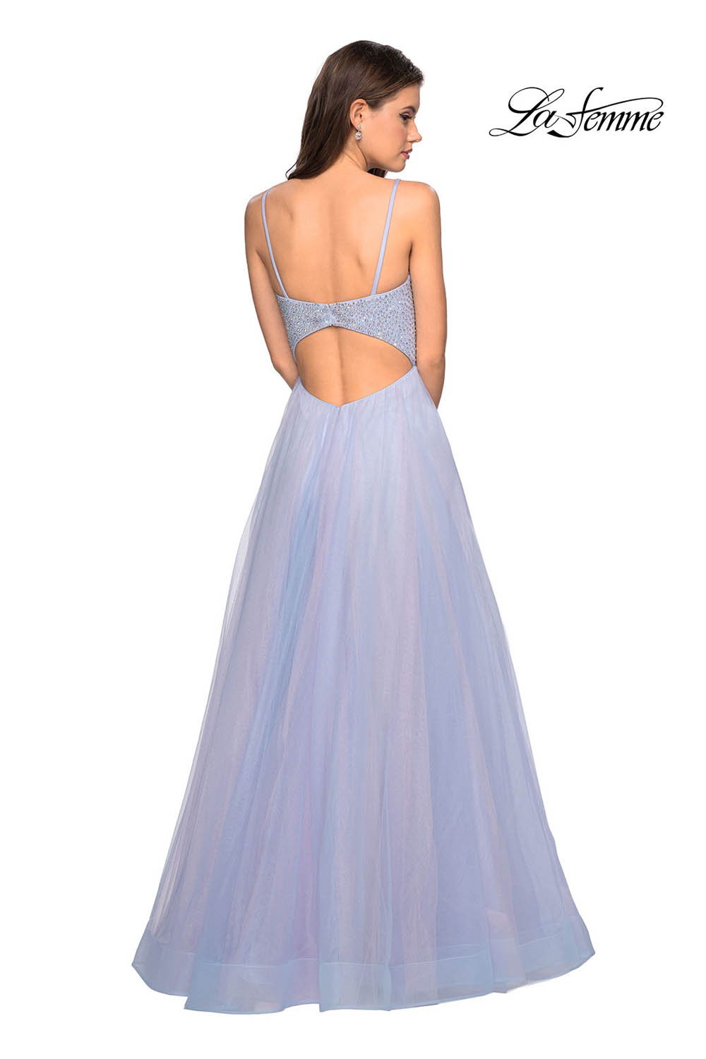 La Femme 27636 prom dress images.  La Femme 27636 is available in these colors: Blue Pink, Mauve.