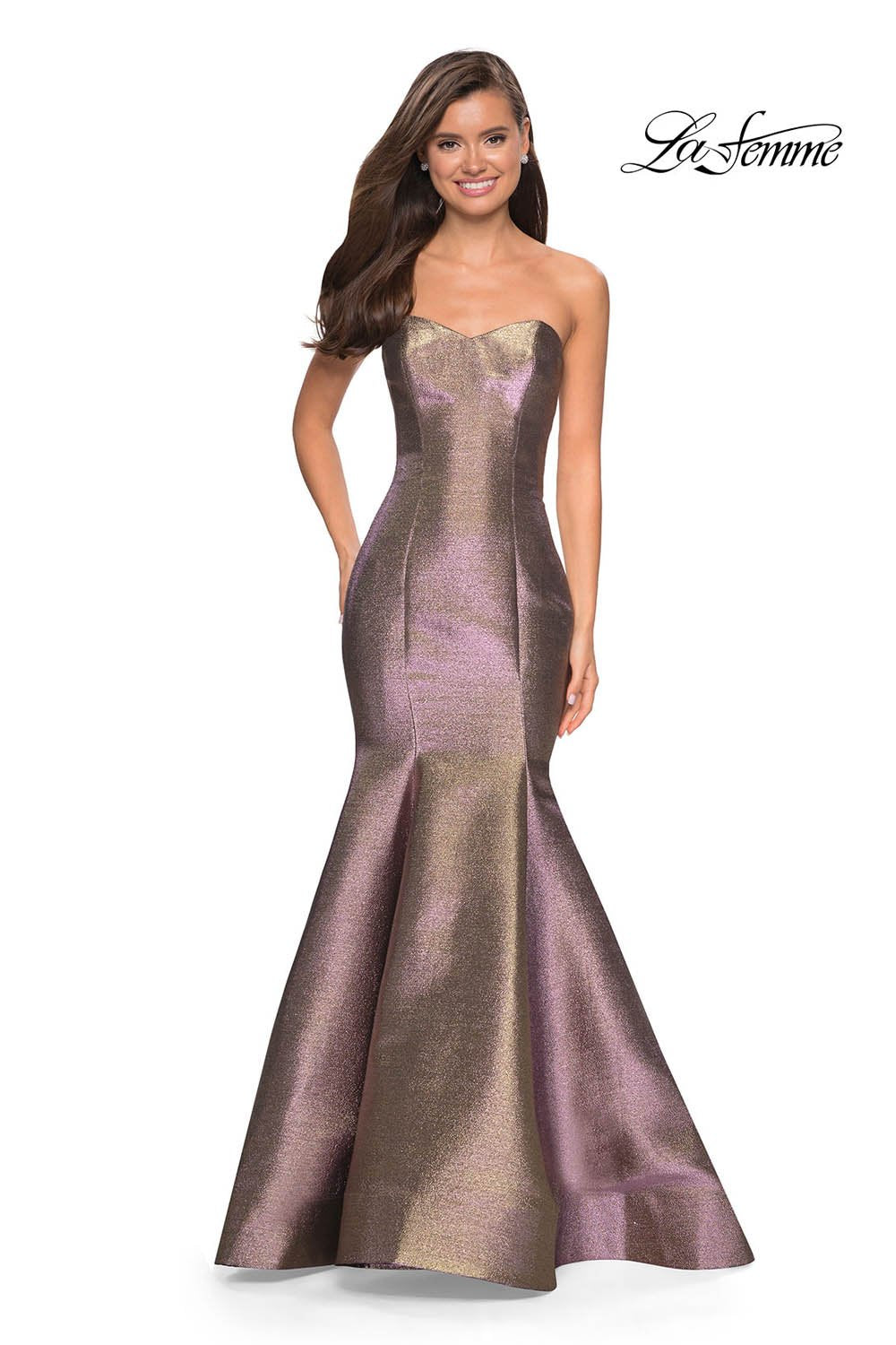 La Femme 27638 prom dress images.  La Femme 27638 is available in these colors: Purple Gold.