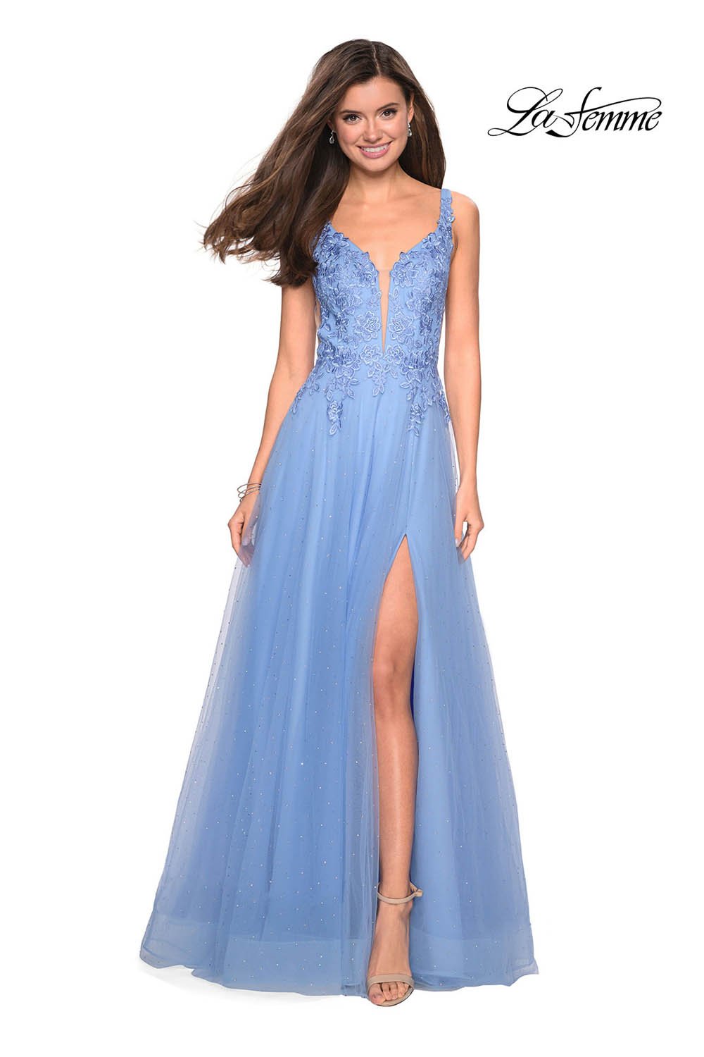 La Femme 27646 prom dress images.  La Femme 27646 is available in these colors: Cloud Blue, Mauve.