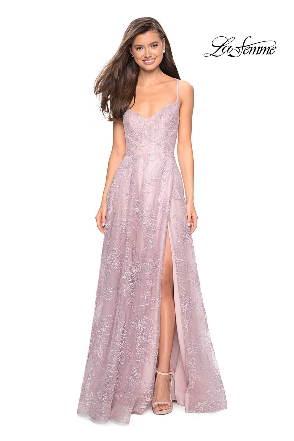 La Femme 27704 prom dress images.  La Femme 27704 is available in these colors: Cloud Blue, Mauve, Pale Yellow.