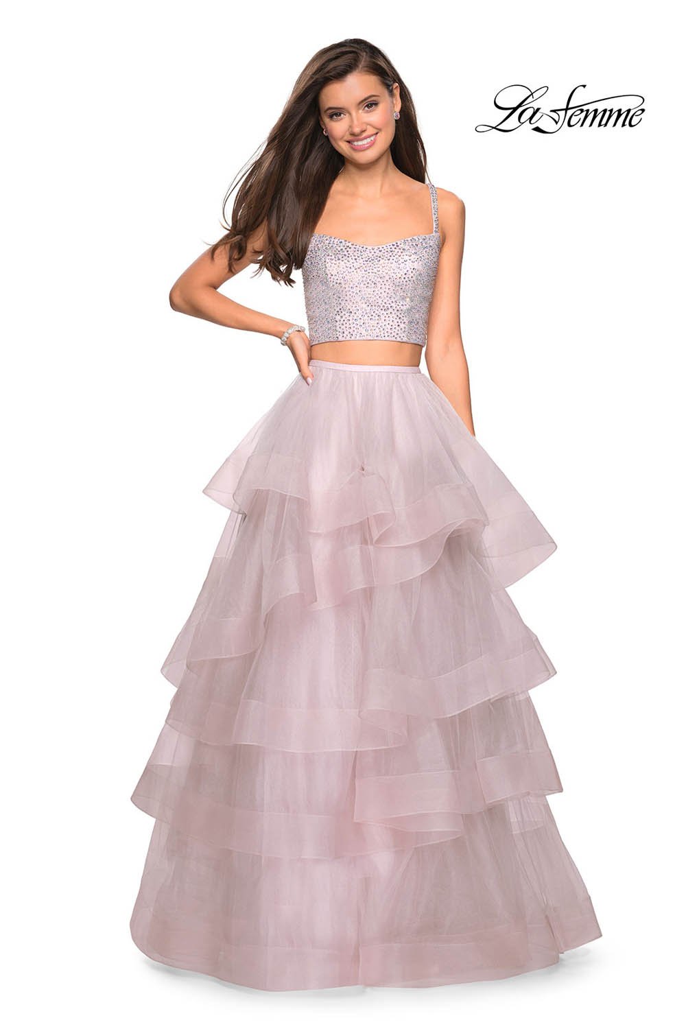 La Femme 27716 prom dress images.  La Femme 27716 is available in these colors: Mauve.