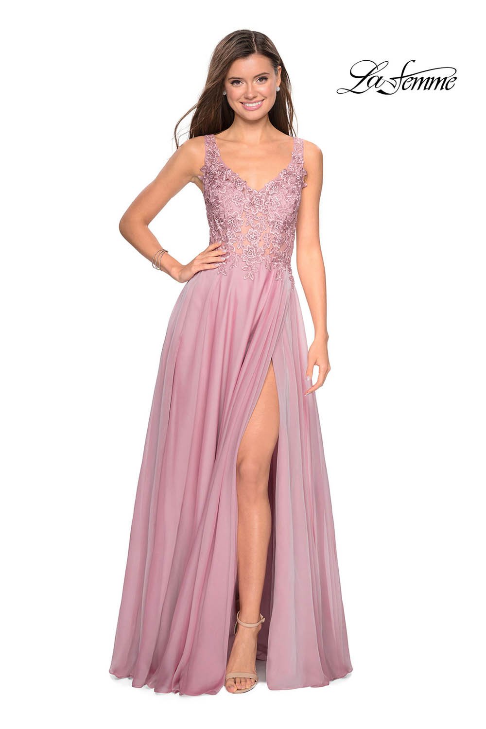 La Femme 27751 prom dress images.  La Femme 27751 is available in these colors: Cloud Blue, Mauve, Yellow.