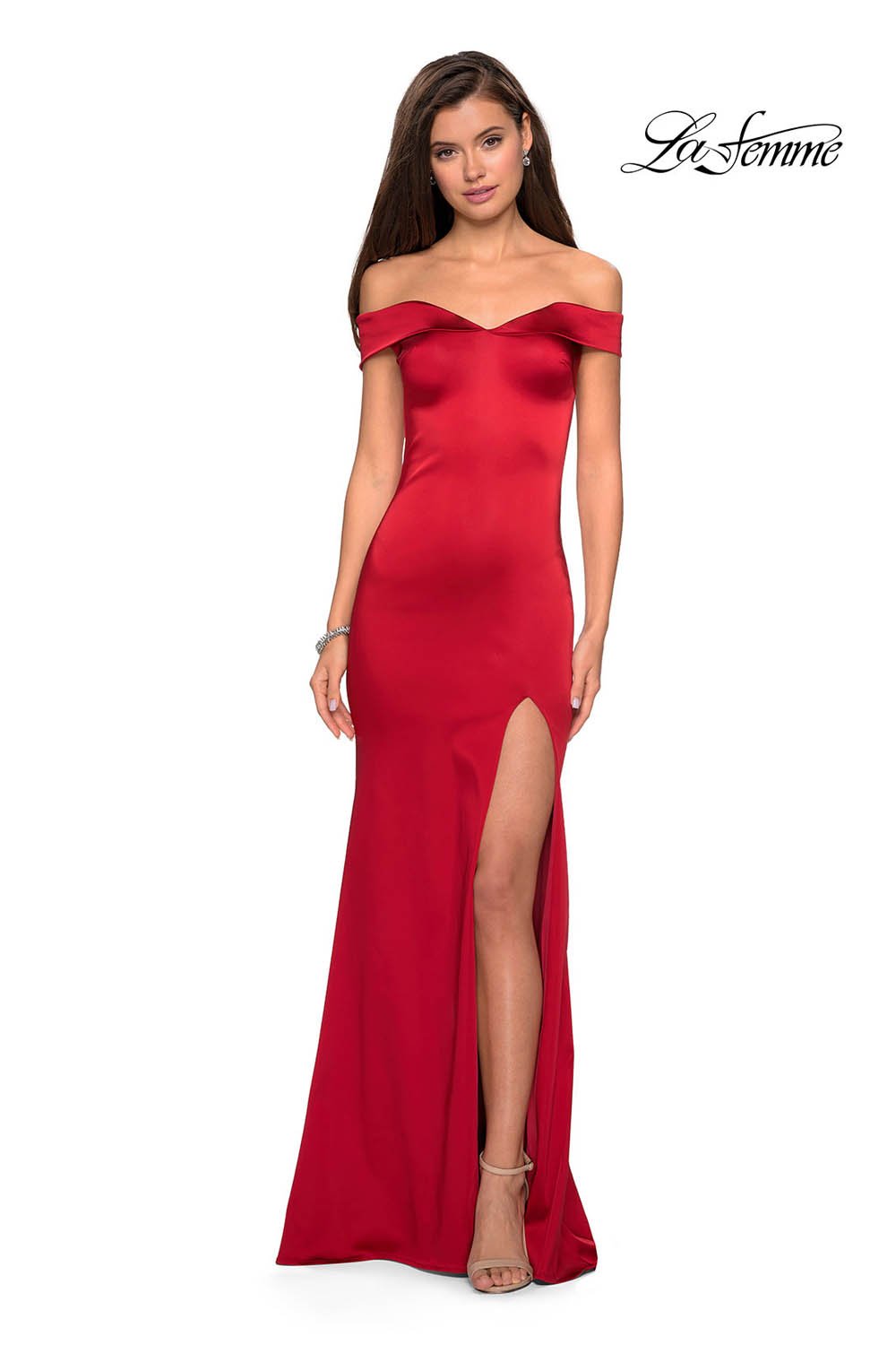 La Femme 27752 prom dress images.  La Femme 27752 is available in these colors: Black, Emerald, Navy, Nude, Red, Teal.