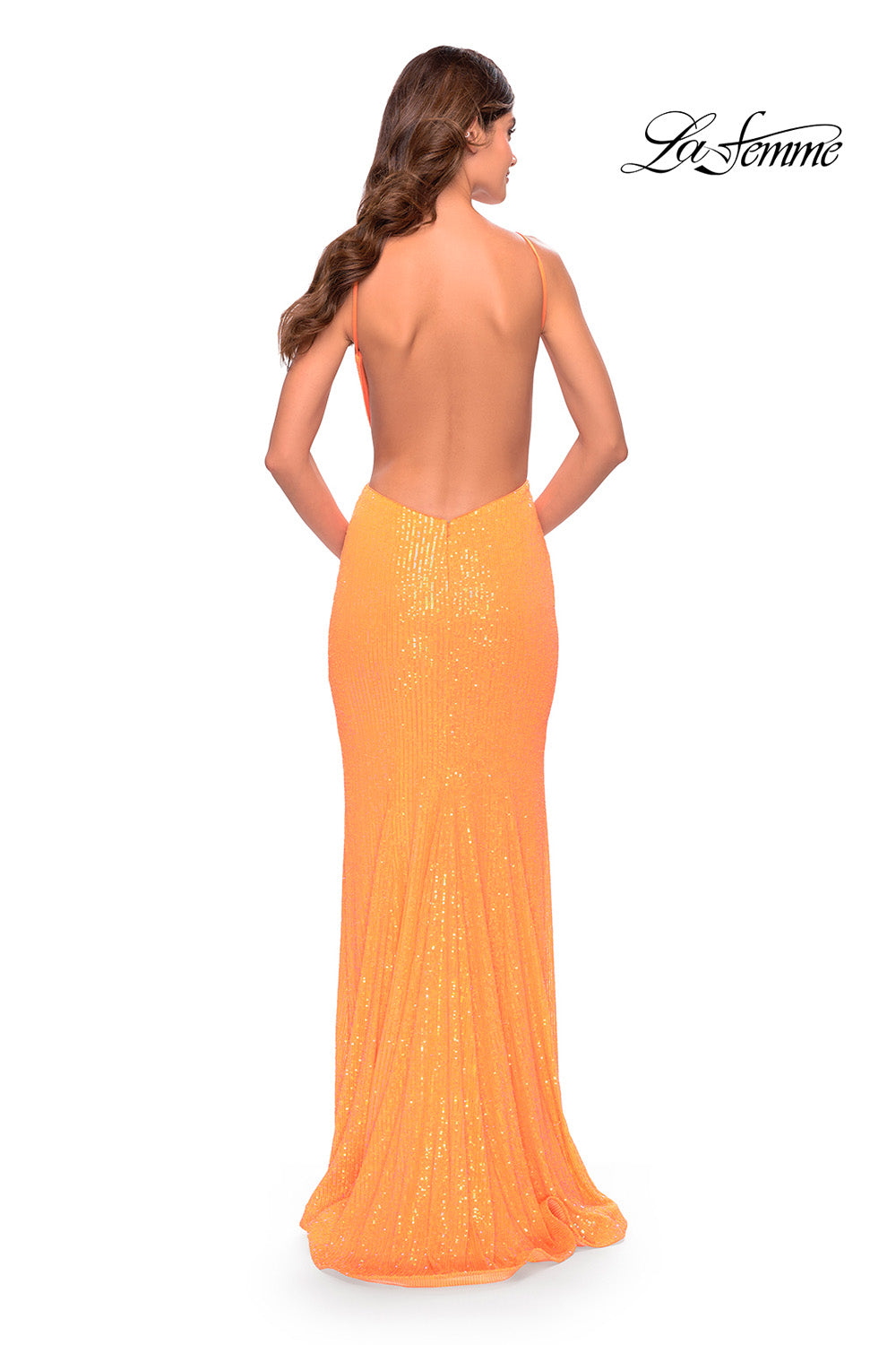 La Femme 30635 prom dress images.  La Femme 30635 is available in these colors: Aqua, Light Periwinkle, Orange, Yellow.