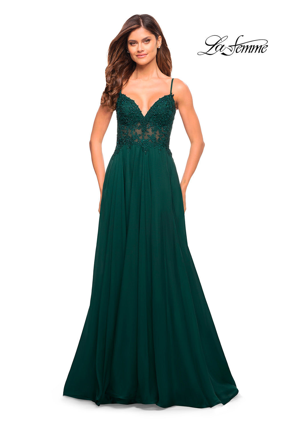 La Femme 30639 prom dress images.  La Femme 30639 is available in these colors: Black, Dark Emerald.