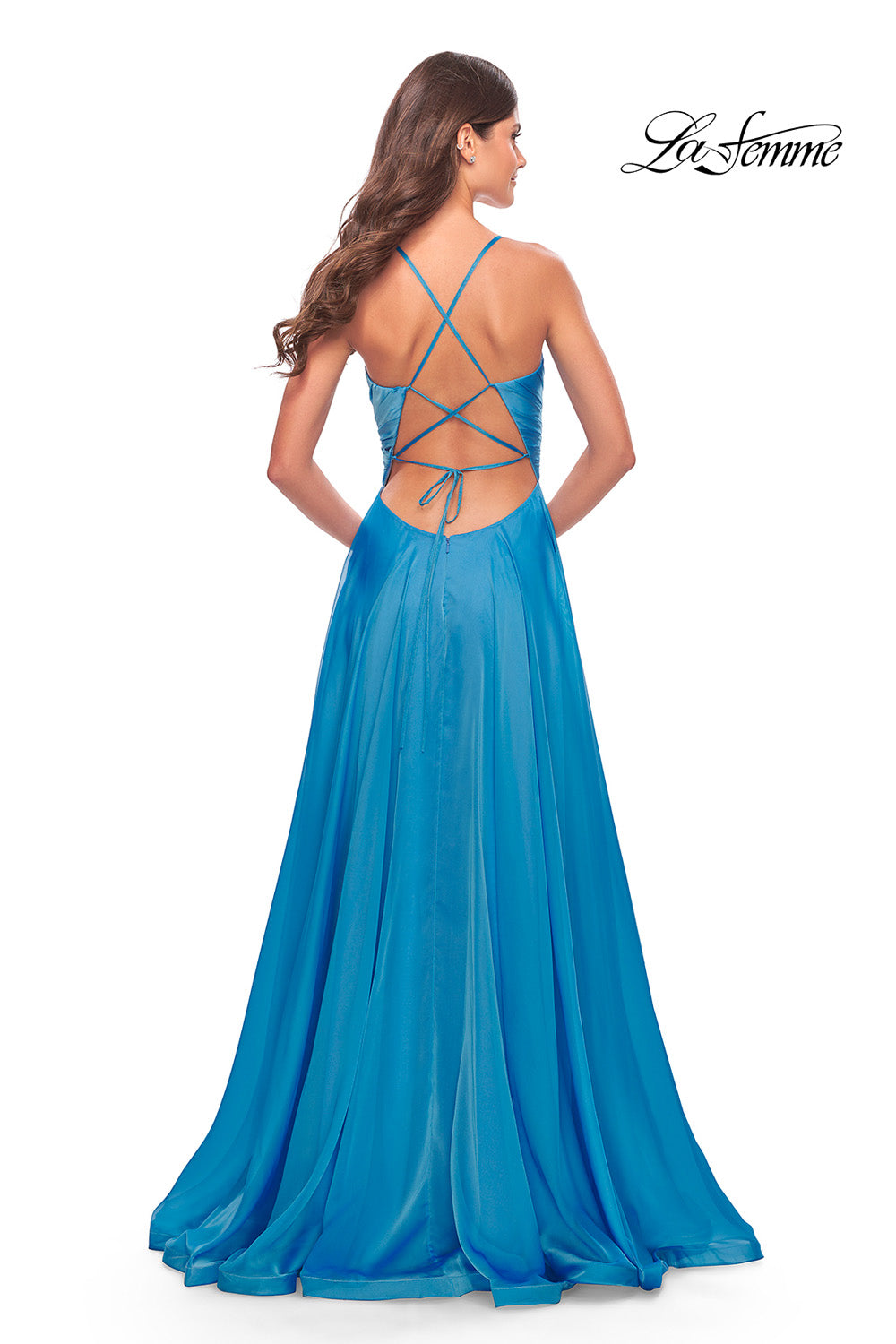 La Femme 30840 prom dress images.  La Femme 30840 is available in these colors: Cloud Blue, Lavender, Neon Pink.