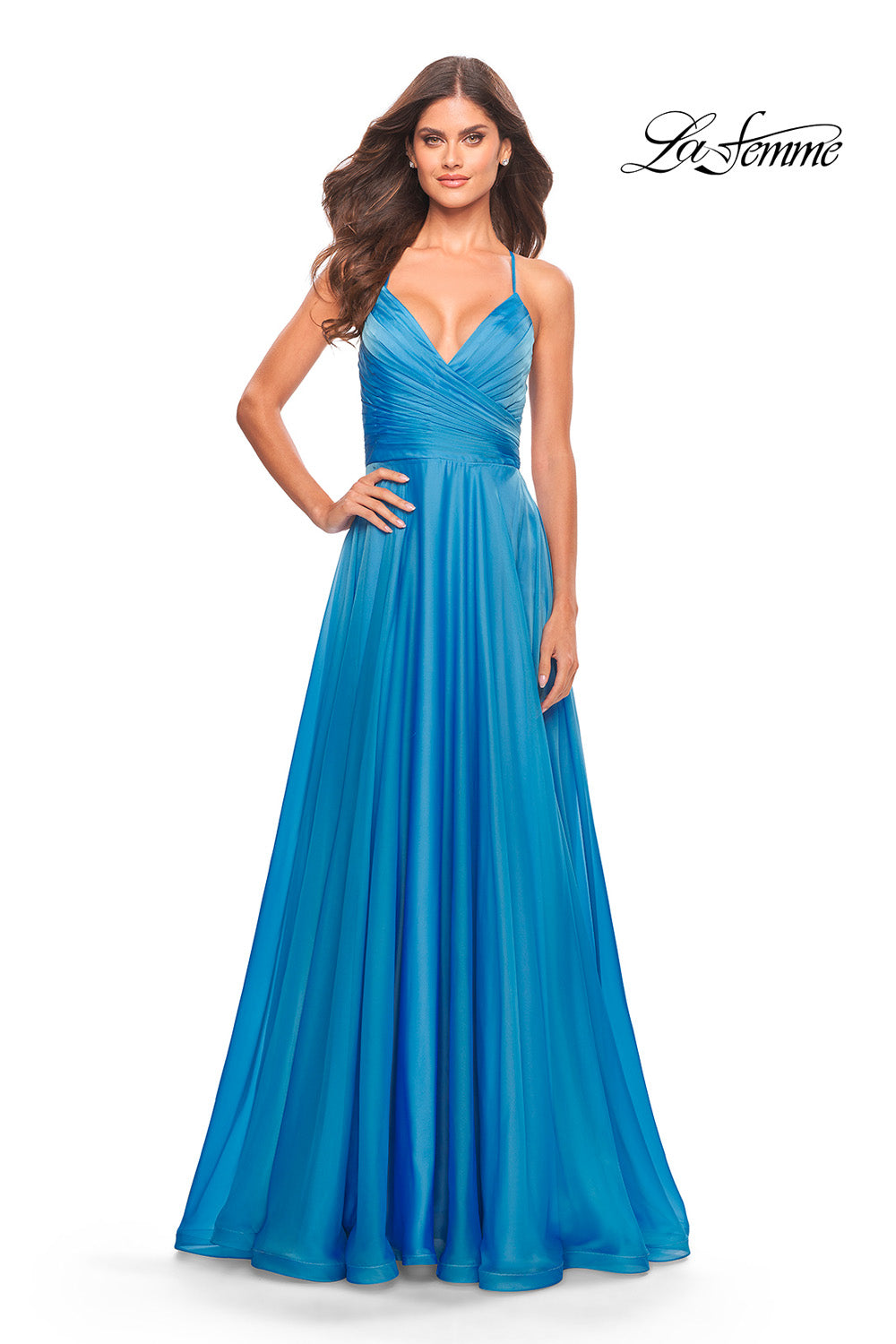 La Femme 30840 prom dress images.  La Femme 30840 is available in these colors: Cloud Blue, Lavender, Neon Pink.