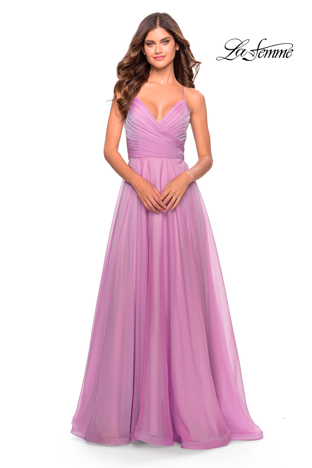 La Femme 30840 prom dress images.  La Femme 30840 is available in these colors: Cloud Blue, Lavender, Neon Pink.