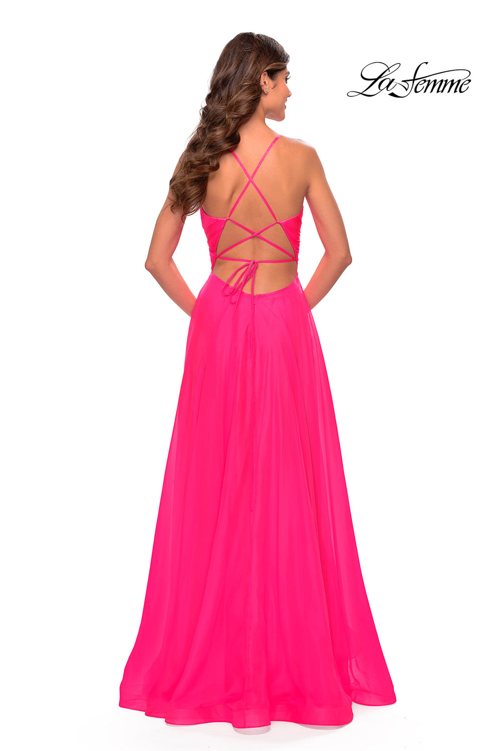 La Femme 30840 prom dress images.  La Femme 30840 is available in these colors: Cloud Blue, Lavender, Neon Pink.