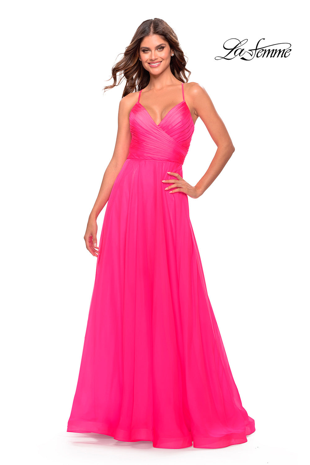 La Femme 30840 prom dress images.  La Femme 30840 is available in these colors: Cloud Blue, Lavender, Neon Pink.