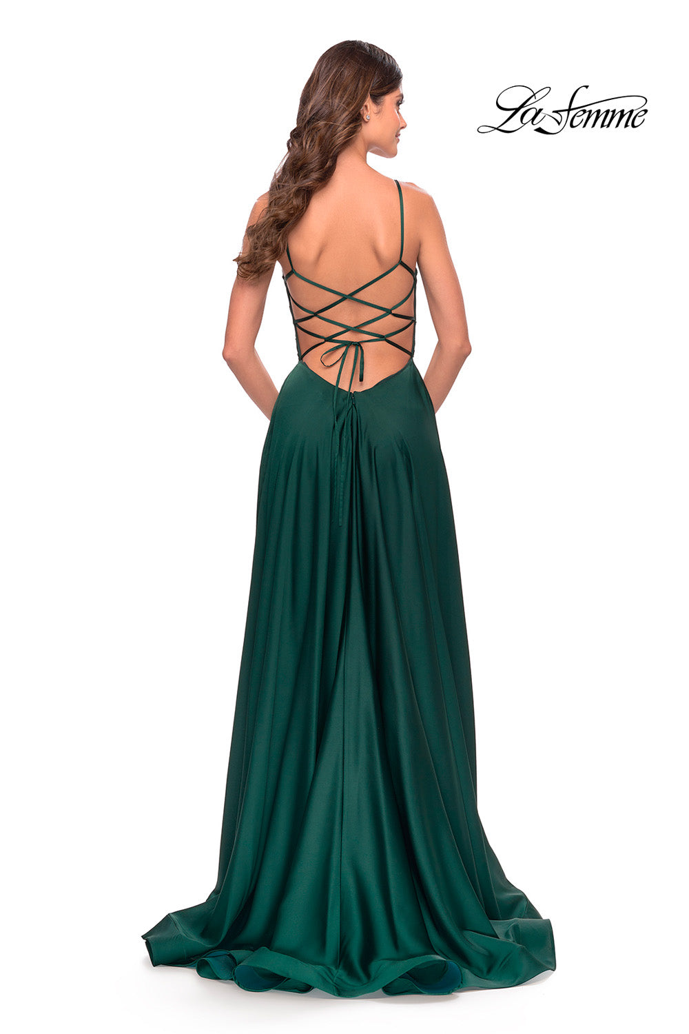 La Femme 31105 prom dress images.  La Femme 31105 is available in these colors: Emerald, Navy, Red.