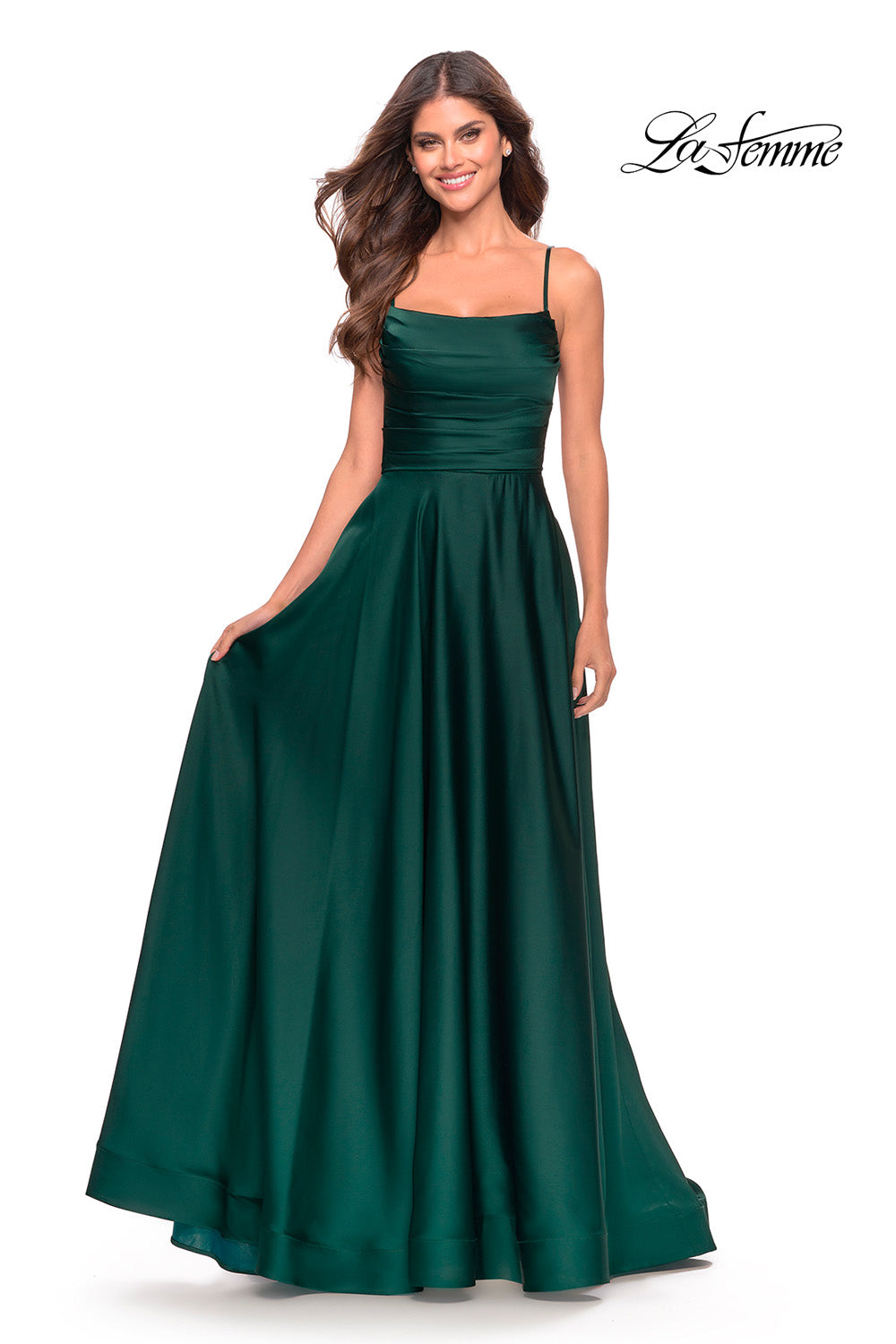 La Femme 31105 prom dress images.  La Femme 31105 is available in these colors: Emerald, Navy, Red.