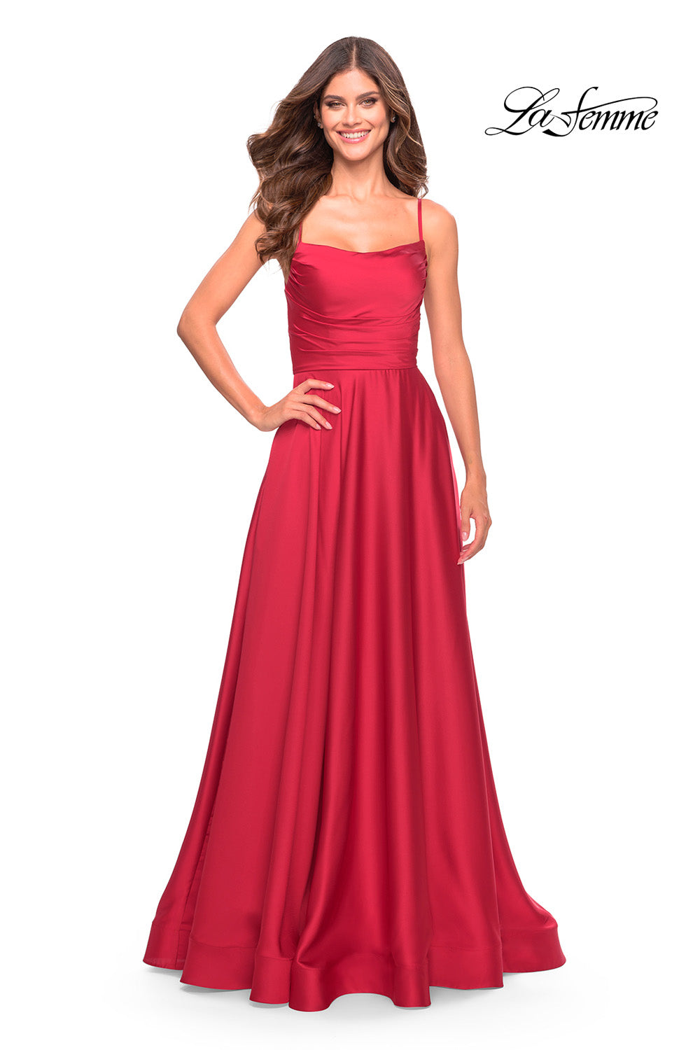 La Femme 31105 prom dress images.  La Femme 31105 is available in these colors: Emerald, Navy, Red.