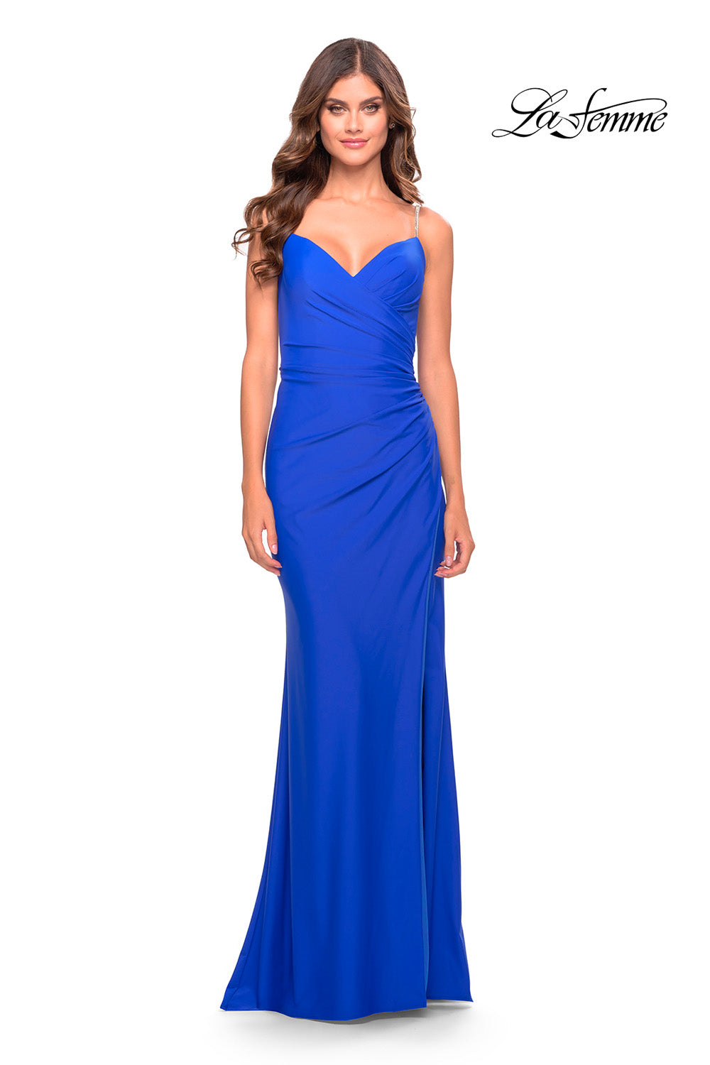 La Femme 31107 prom dress images.  La Femme 31107 is available in these colors: Red, Royal Blue, Sage.