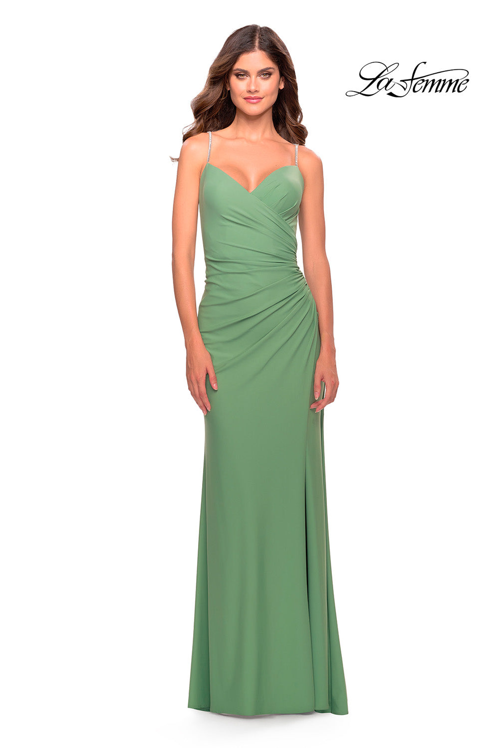 La Femme 31107 prom dress images.  La Femme 31107 is available in these colors: Red, Royal Blue, Sage.