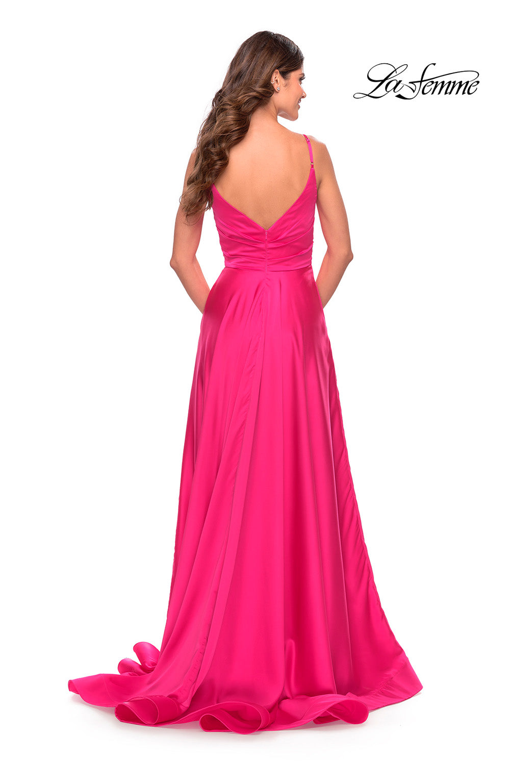 La Femme 31121 prom dress images.  La Femme 31121 is available in these colors: Hot Coral, Neon Pink.