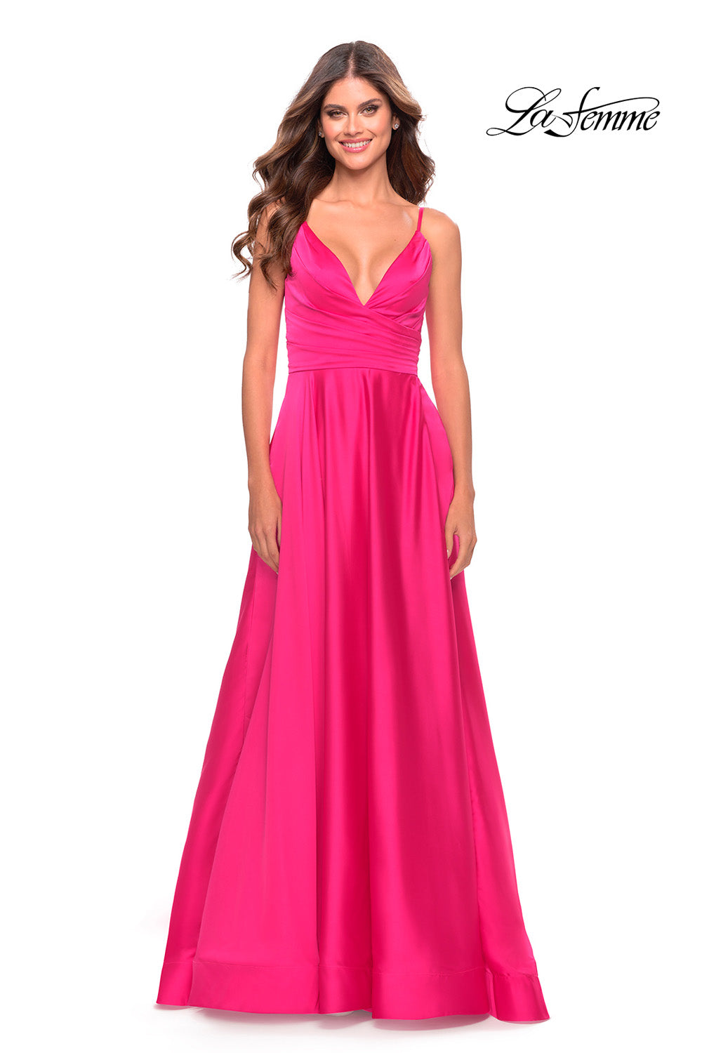 La Femme 31121 prom dress images.  La Femme 31121 is available in these colors: Hot Coral, Neon Pink.