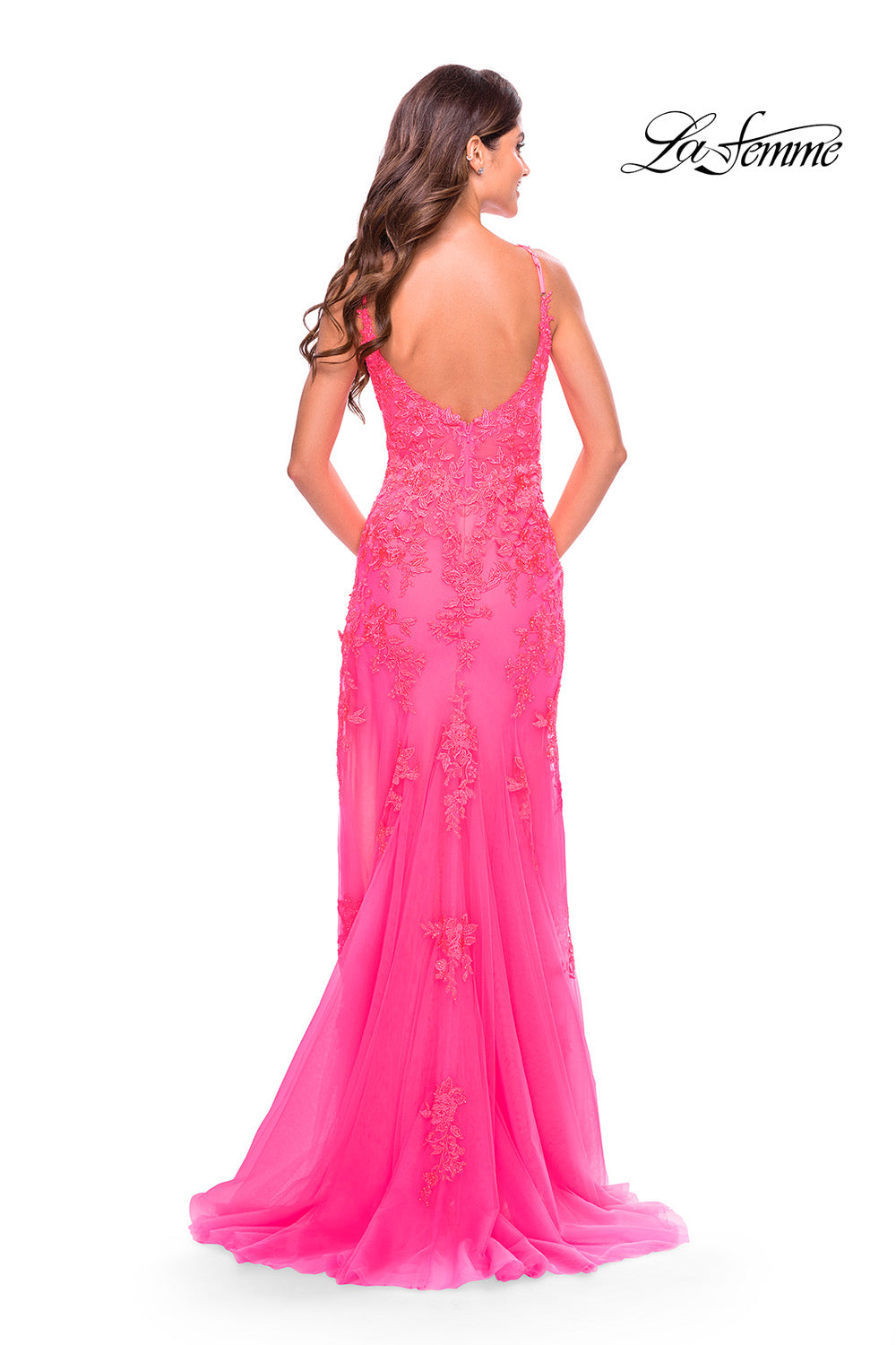 La Femme 31125 prom dress images.  La Femme 31125 is available in these colors: Aqua, Light Periwinkle, Neon Pink.