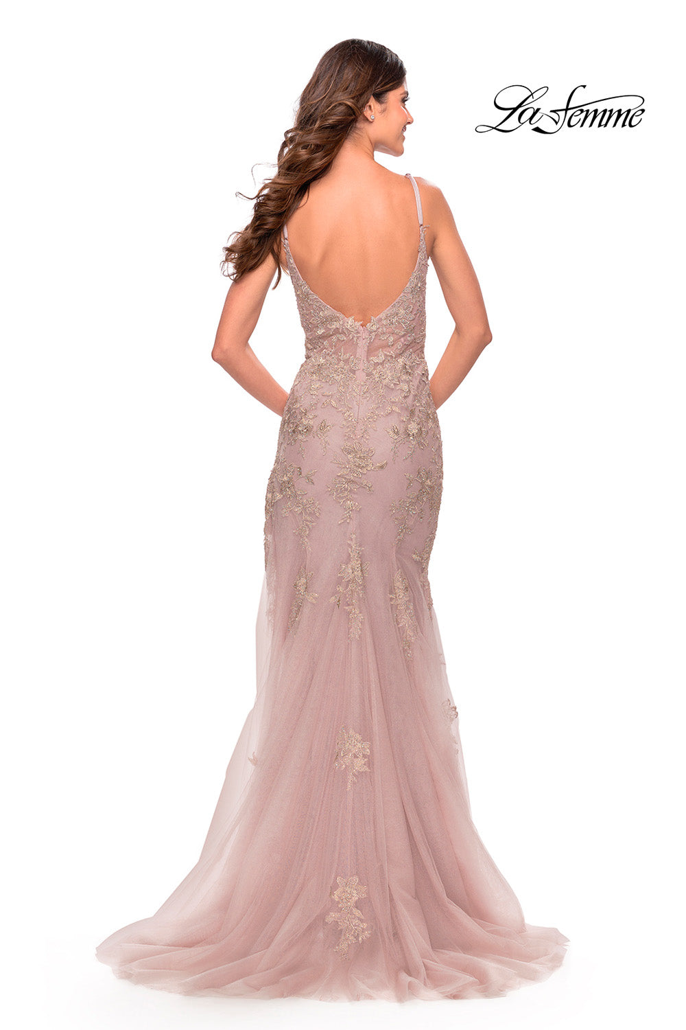 La Femme 31126 prom dress images.  La Femme 31126 is available in these colors: Dusty Mauve, Silver.