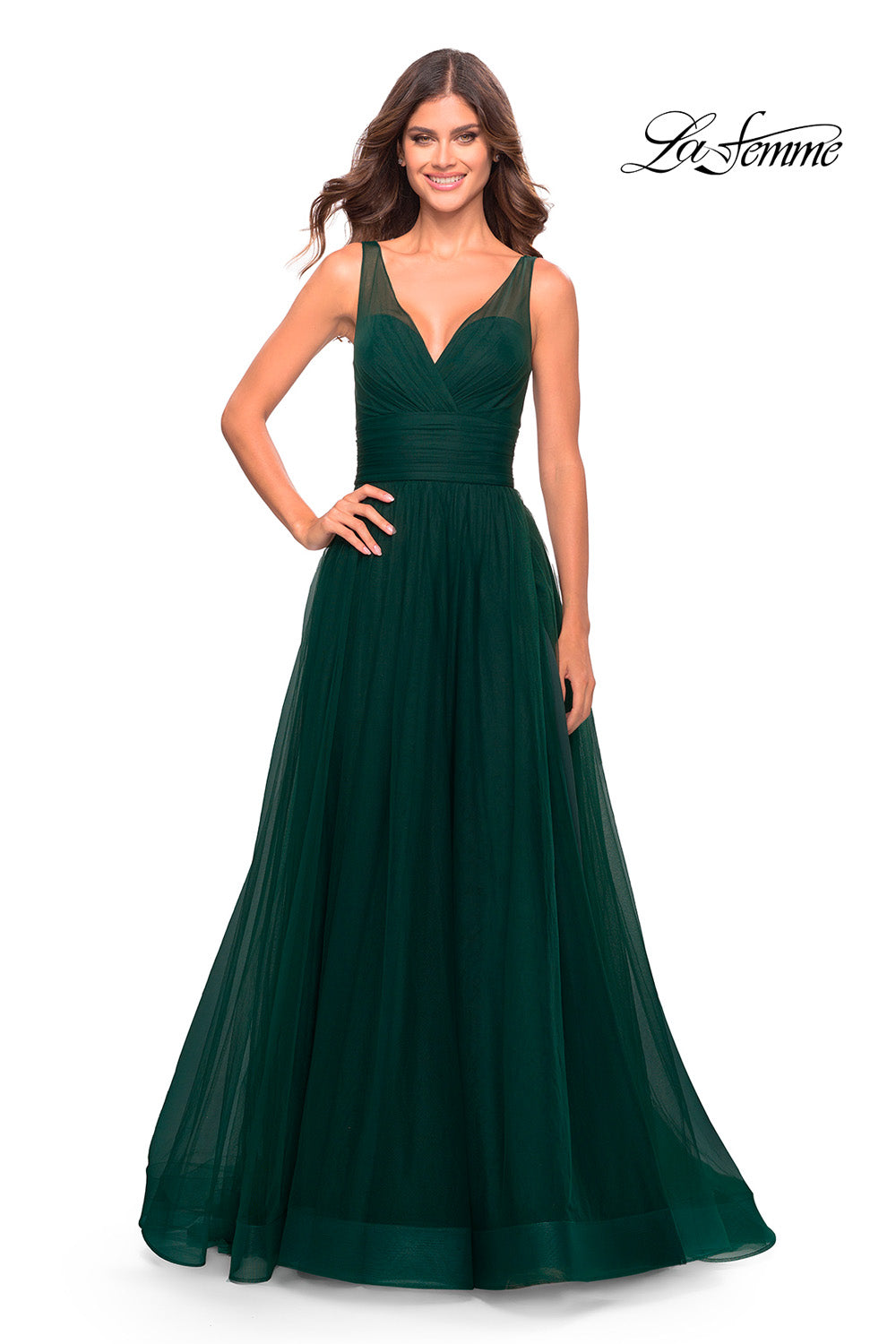 La Femme 31149 prom dress images.  La Femme 31149 is available in these colors: Emerald, Red, Royal Blue.