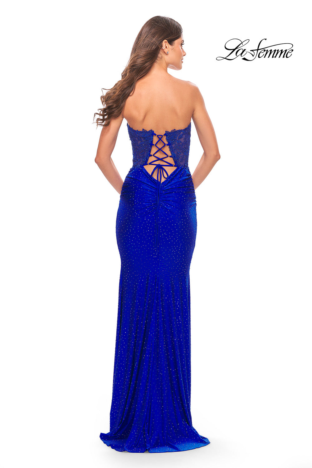 La Femme 31180 prom dress images.  La Femme 31180 is available in these colors: Black, Dark Berry, Dark Emerald, Light Periwinkle, Royal Blue, Sage.