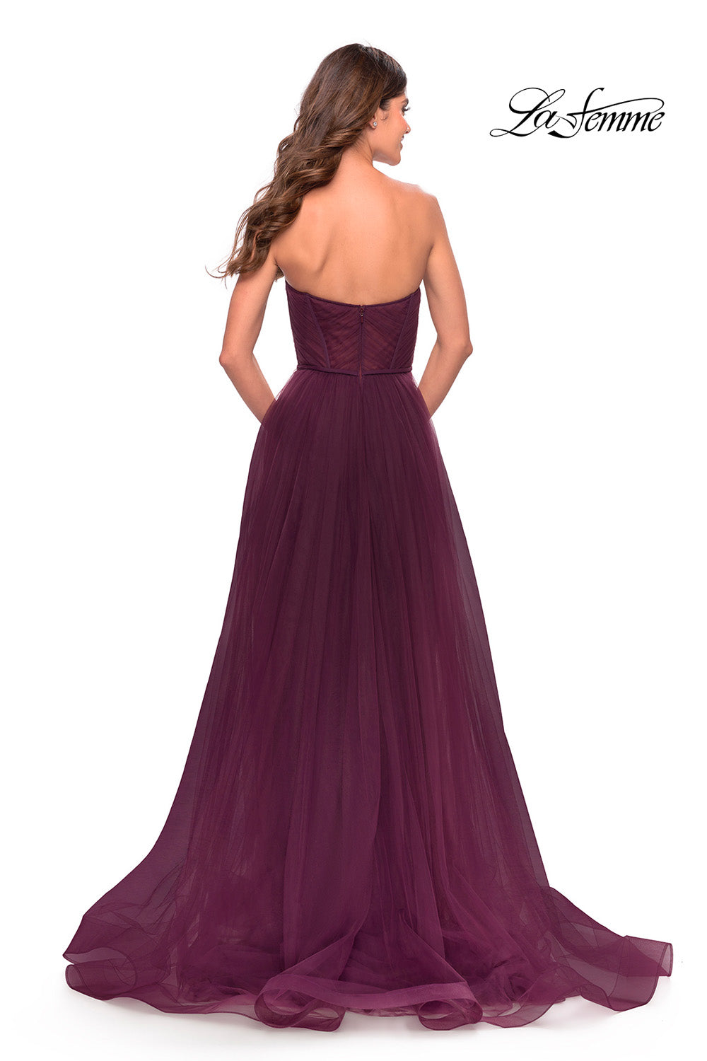 La Femme 31205 prom dress images.  La Femme 31205 is available in these colors: Black, Dark Berry, Dark Emerald.