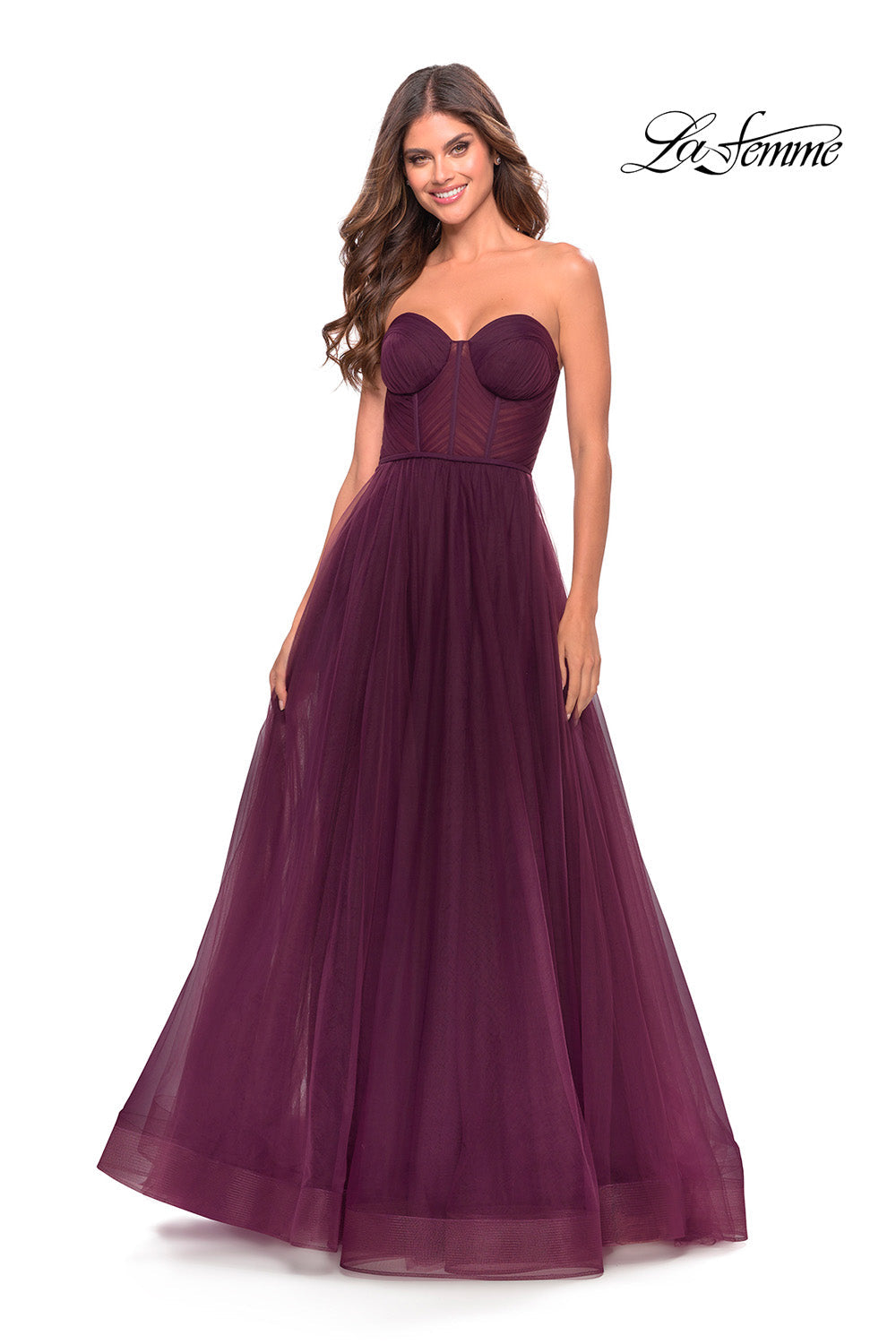 La Femme 31205 prom dress images.  La Femme 31205 is available in these colors: Black, Dark Berry, Dark Emerald.