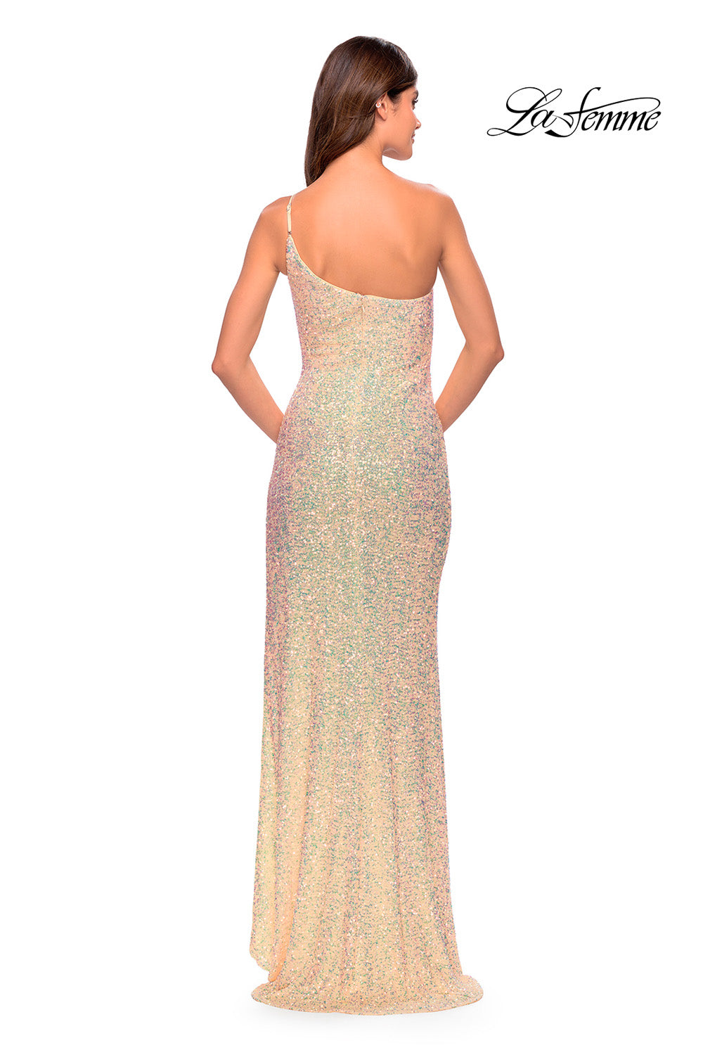 La Femme 31212 prom dress images.  La Femme 31212 is available in these colors: Champagne, Light Pink, Sage, Silver.