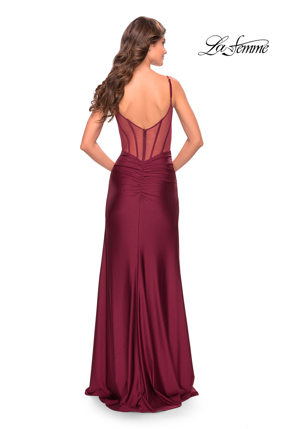 La Femme 31229 prom dress images.  La Femme 31229 is available in these colors: Black, Dark Berry, Emerald.