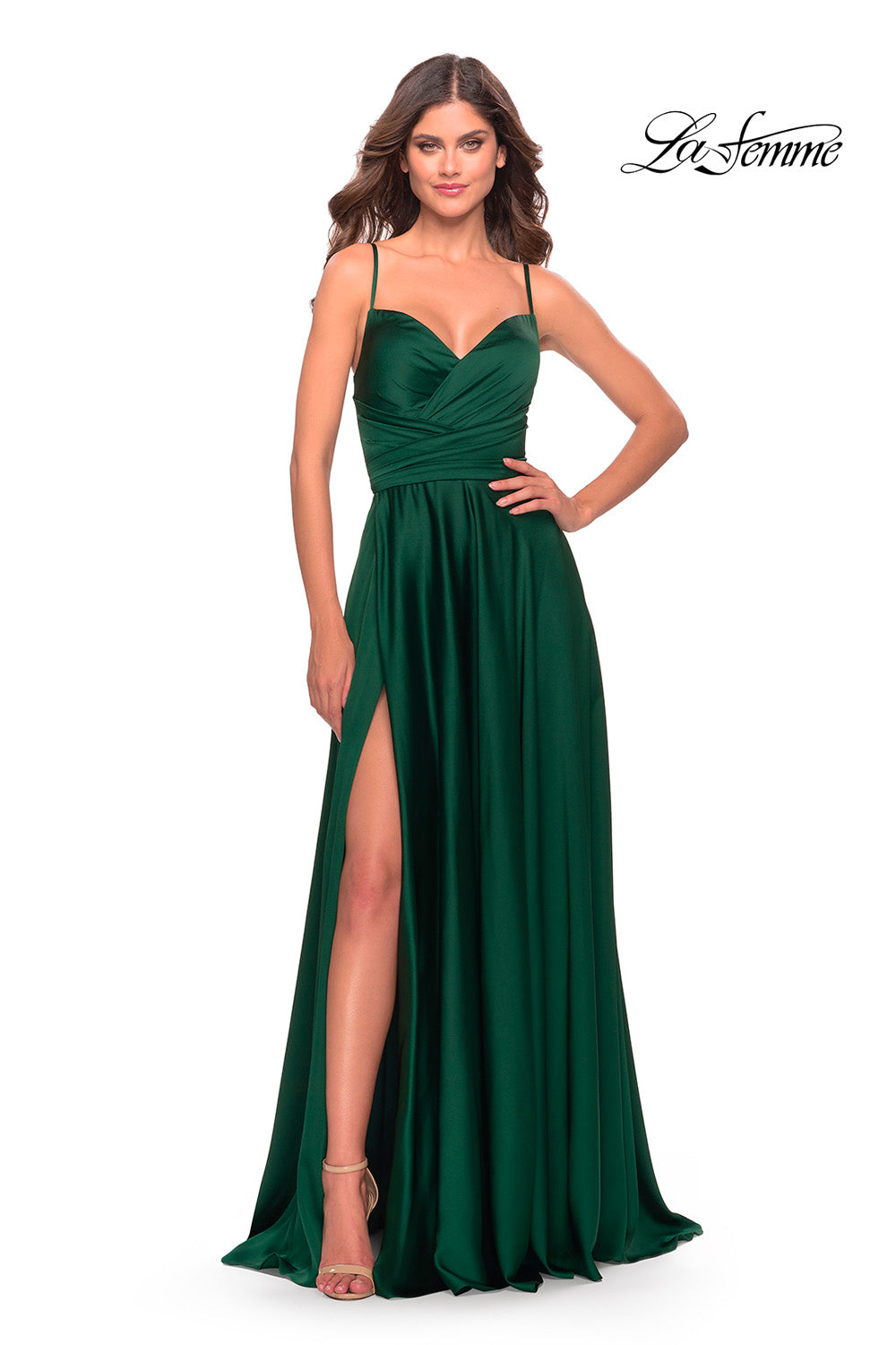 La Femme 31233 prom dress images.  La Femme 31233 is available in these colors: Emerald, Navy, Wine.