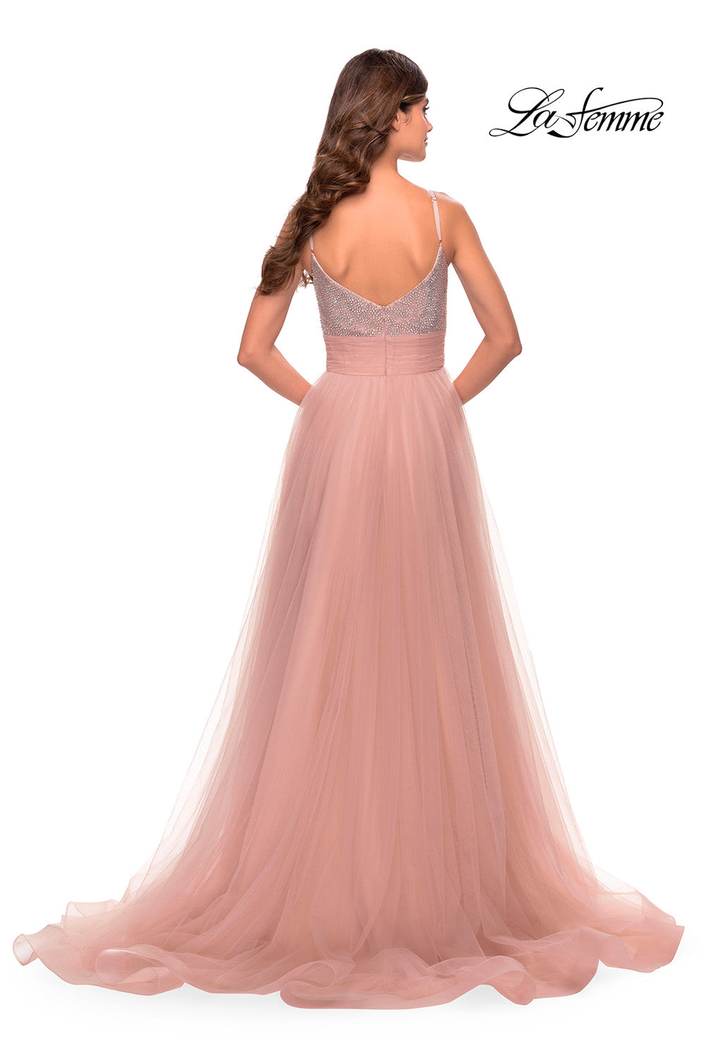 La Femme 31238 prom dress images.  La Femme 31238 is available in these colors: Dark Berry, Dusty Mauve, Royal Blue, Sage.