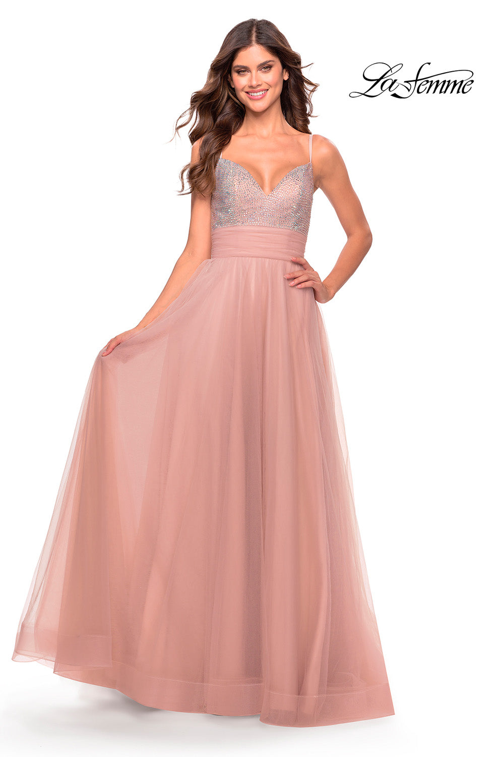 La Femme 31238 prom dress images.  La Femme 31238 is available in these colors: Dark Berry, Dusty Mauve, Royal Blue, Sage.