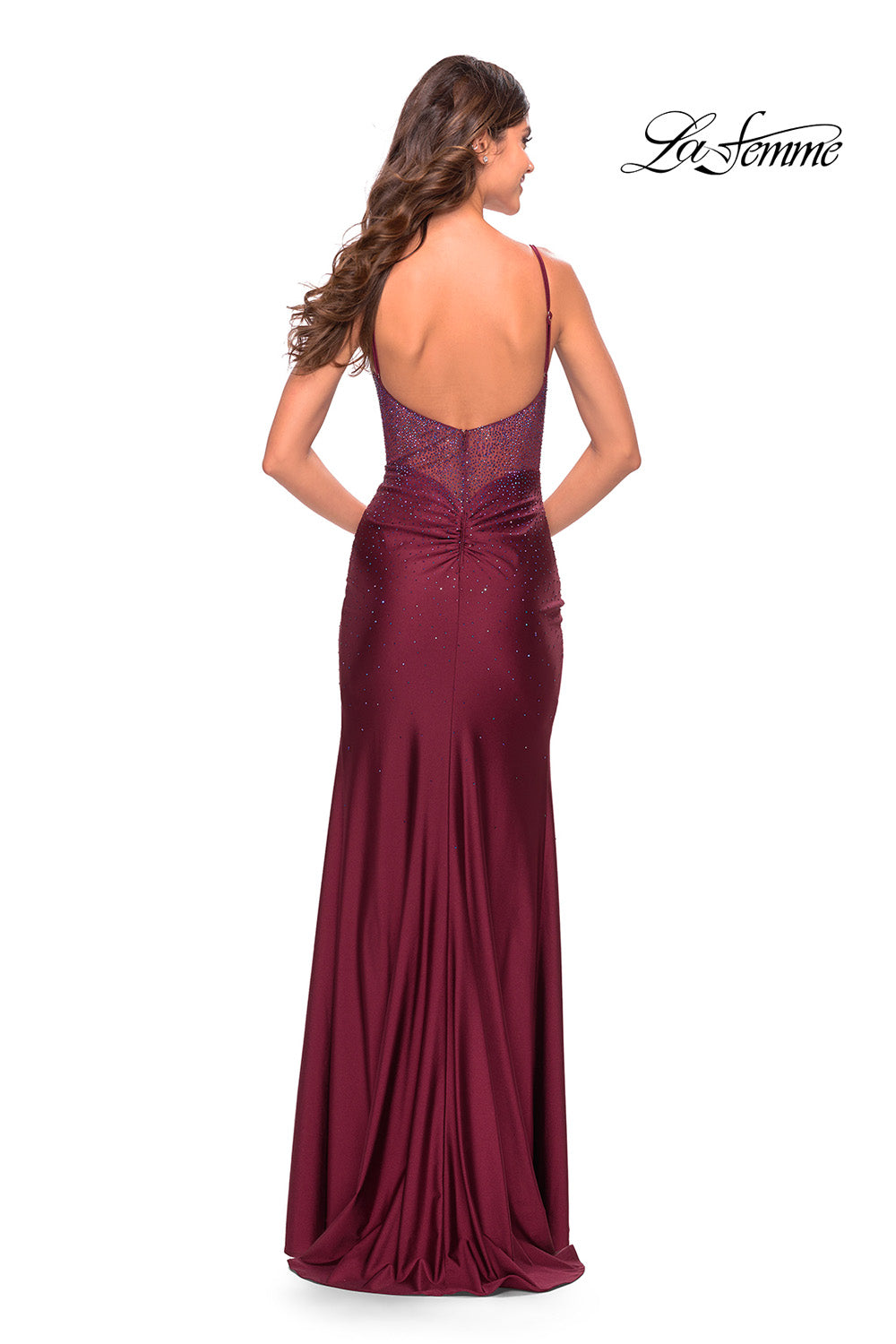 La Femme 31244 prom dress images.  La Femme 31244 is available in these colors: Dark Berry, Emerald, Navy.