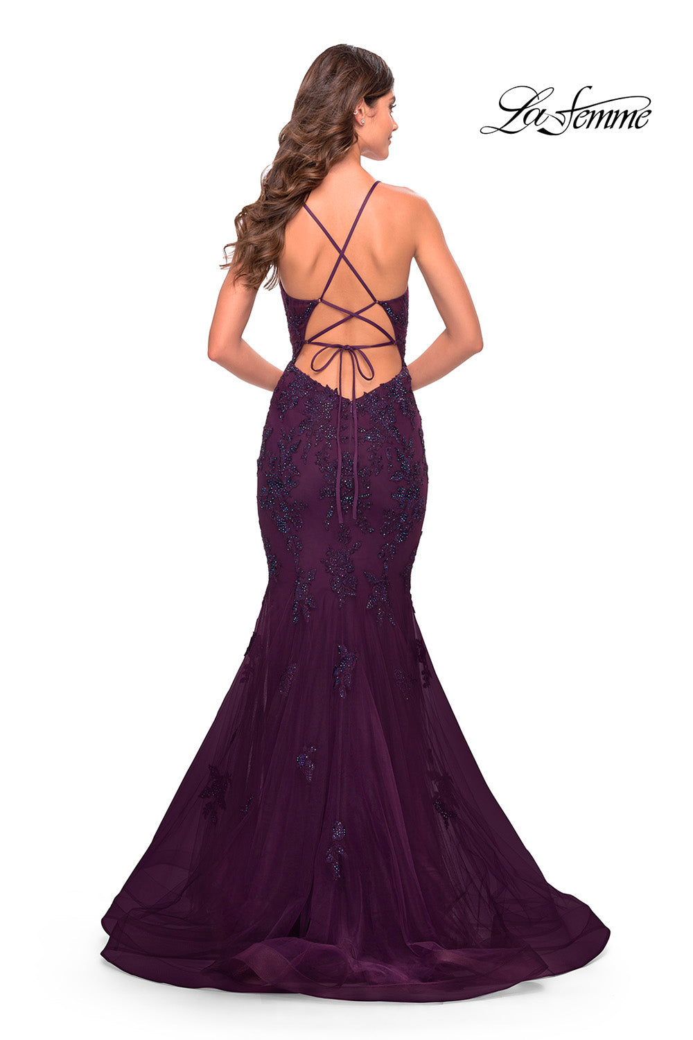 La Femme 31316 prom dress images.  La Femme 31316 is available in these colors: Dark Berry.